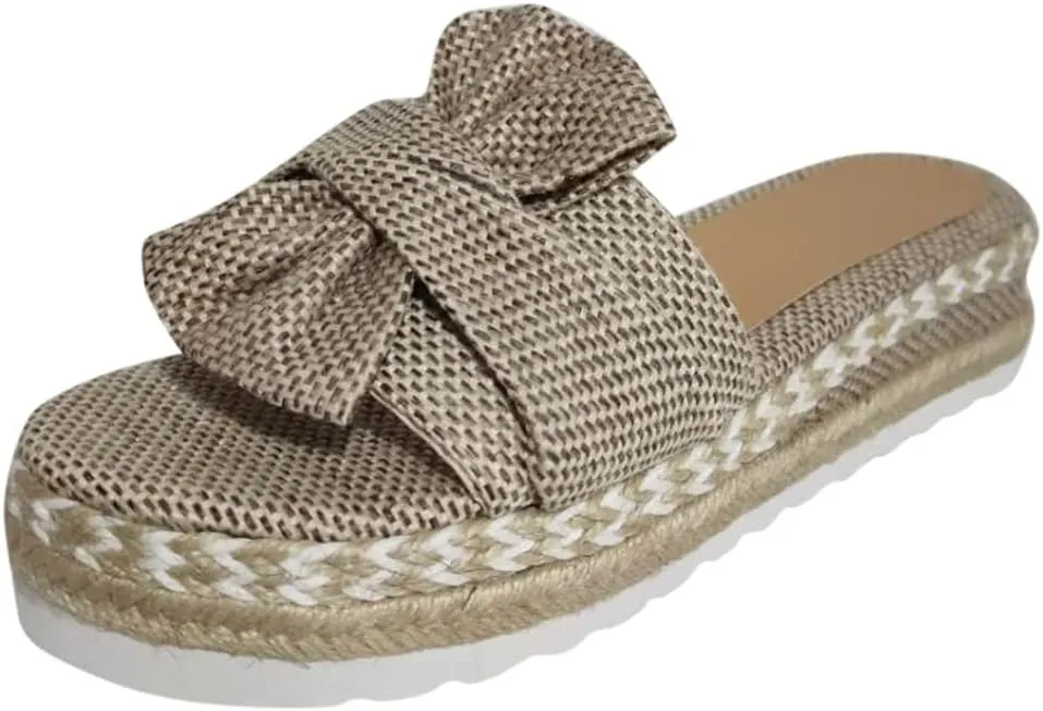 Eduavar Sandals for Women Dressy Summer, Womens Sandals Dressy Breathable Open Toe Bow Sandals Women Weave Flat Beach Sandals