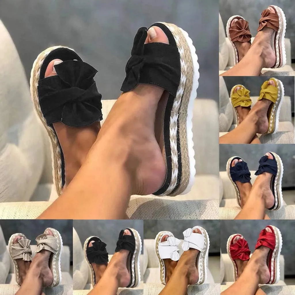 Eduavar Sandals for Women Dressy Summer, Womens Sandals Dressy Breathable Open Toe Bow Sandals Women Weave Flat Beach Sandals
