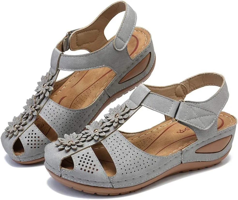 Eduavar Sandals Women Dressy Summer, Womens Sandals Dressy Hollow Sole Platform Sandals Casual Round Toe Walking Shoes