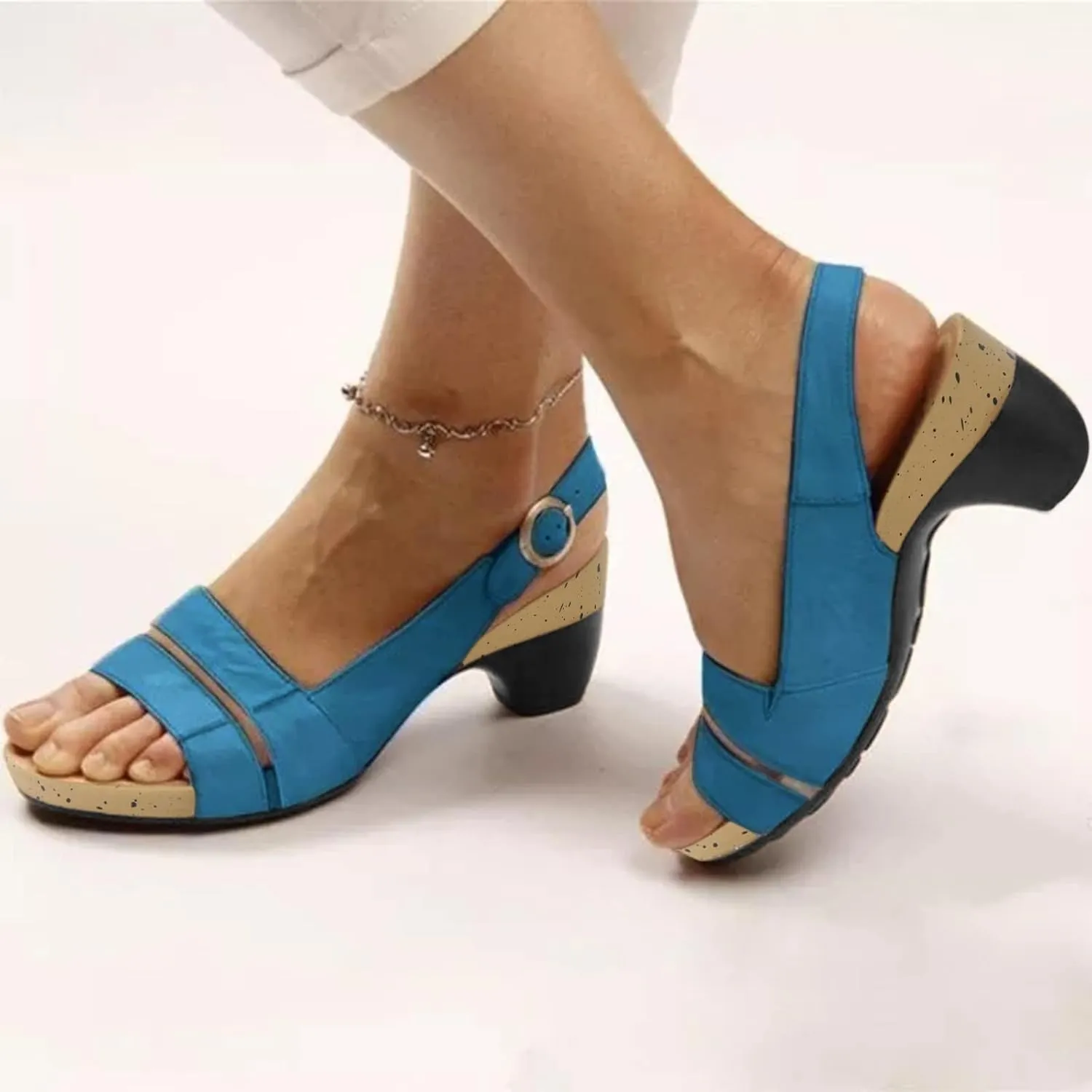 Eduavar Summer Sandals for Women, Orthopedic Sandals for Women Peep Toe Wedge Sandals Comfortable Ankle Strap Sandals