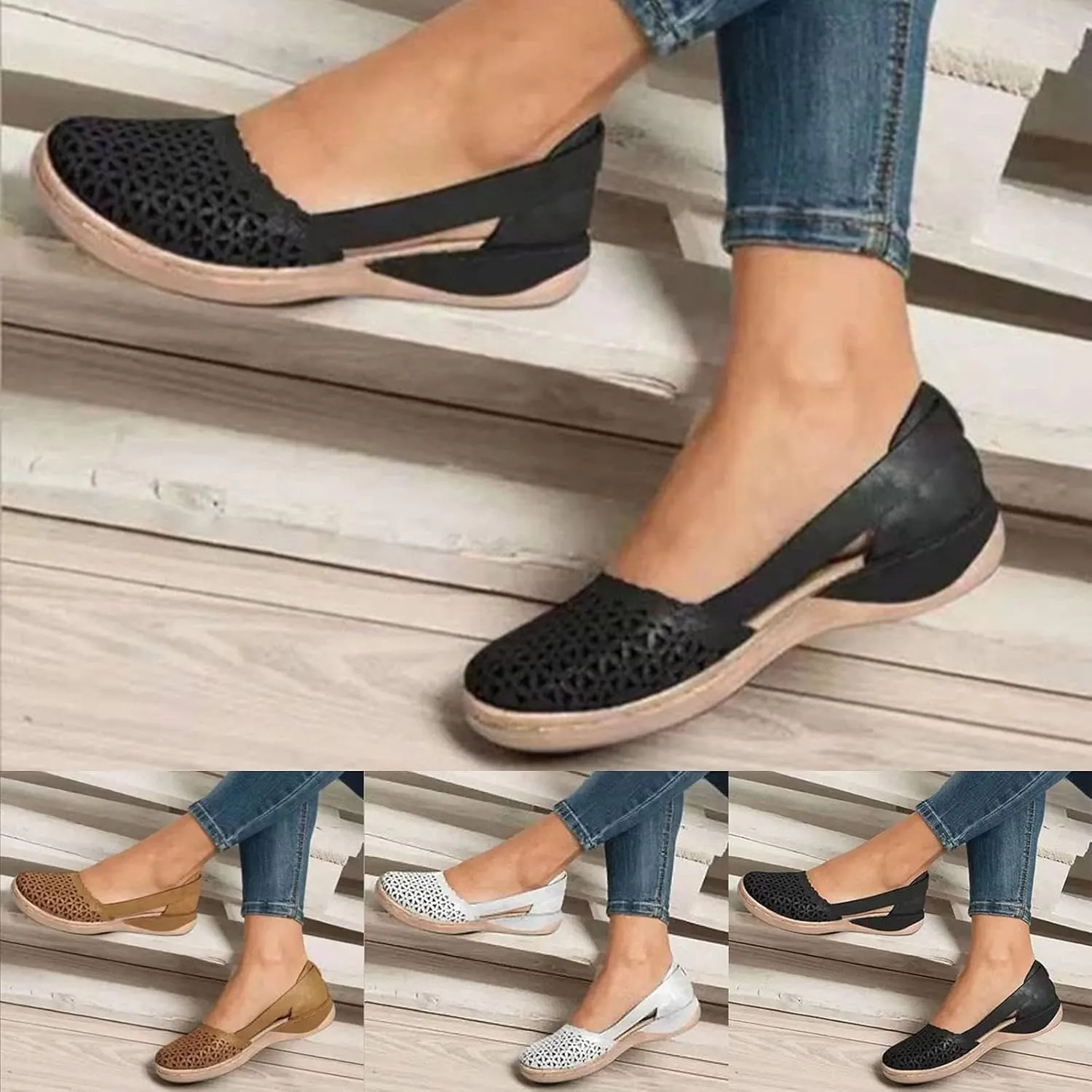 Eduavar Summer Sandals for Women, Orthopedic Sandals for Women Peep Toe Wedge Sandals Comfortable Ankle Strap Sandals