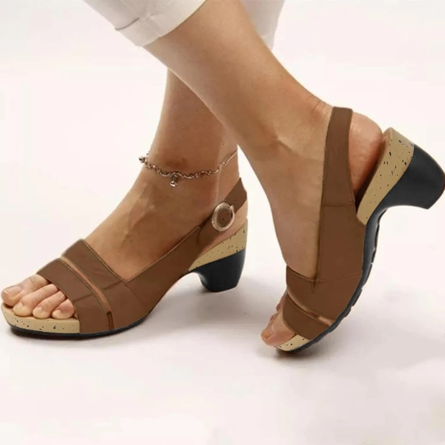 Eduavar Summer Sandals for Women, Orthopedic Sandals for Women Peep Toe Wedge Sandals Comfortable Ankle Strap Sandals