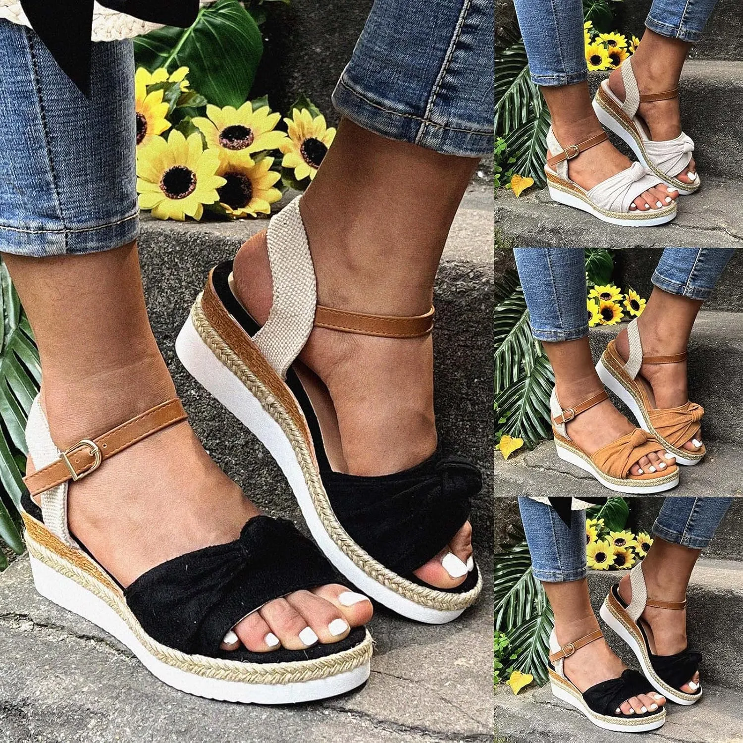 Eduavar Wedge Sandals for Women Summer Dressy Open Toe Ankle Strap Platform Sandals Dress Shoes Comfortable Outdoor Shoes