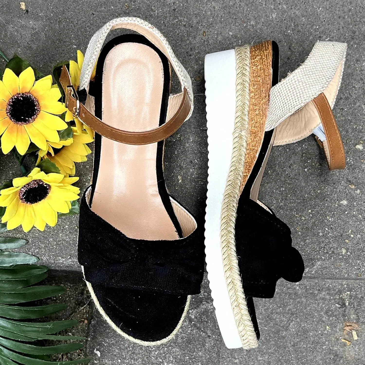 Eduavar Wedge Sandals for Women Summer Dressy Open Toe Ankle Strap Platform Sandals Dress Shoes Comfortable Outdoor Shoes