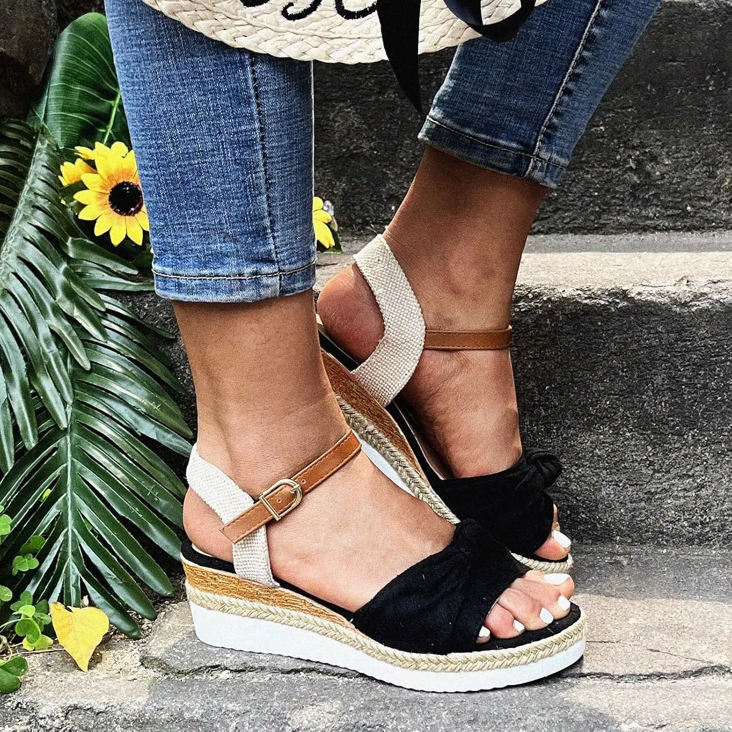 Eduavar Wedge Sandals for Women Summer Dressy Open Toe Ankle Strap Platform Sandals Dress Shoes Comfortable Outdoor Shoes
