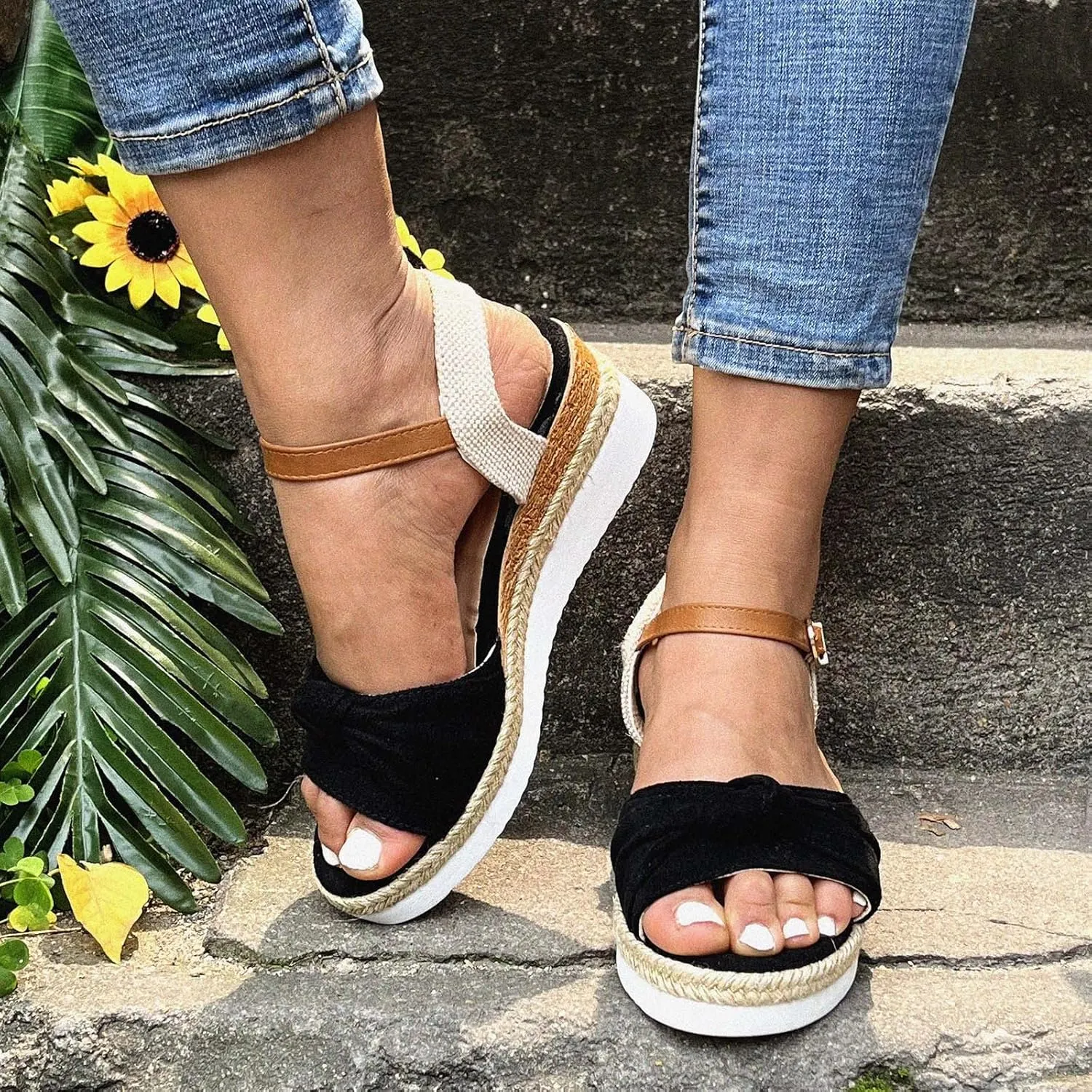 Eduavar Wedge Sandals for Women Summer Dressy Open Toe Ankle Strap Platform Sandals Dress Shoes Comfortable Outdoor Shoes