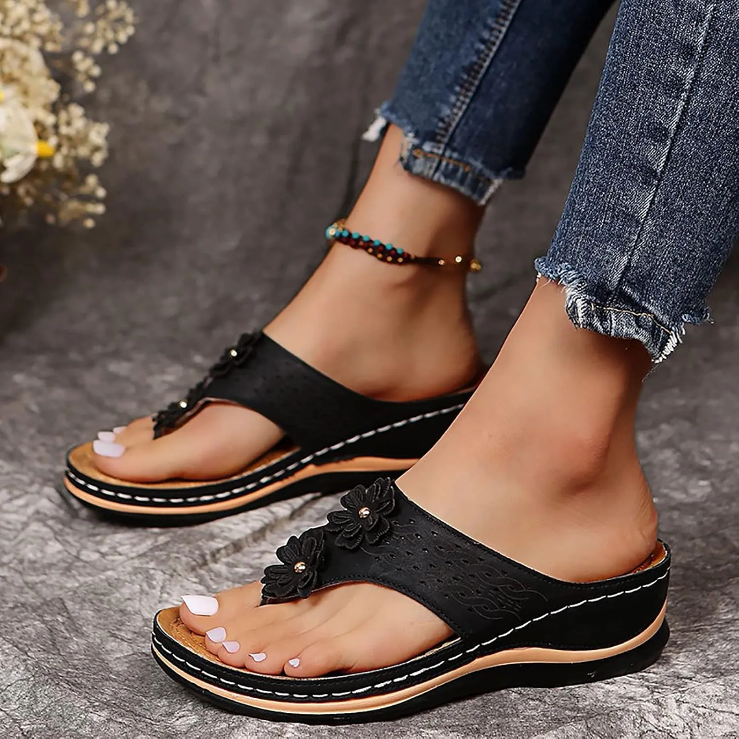 Eduavar Wedge Sandals for Women, Womens Sandals Dressy Summer Breathable Flip Flops Summer Beach Sandals Slippers