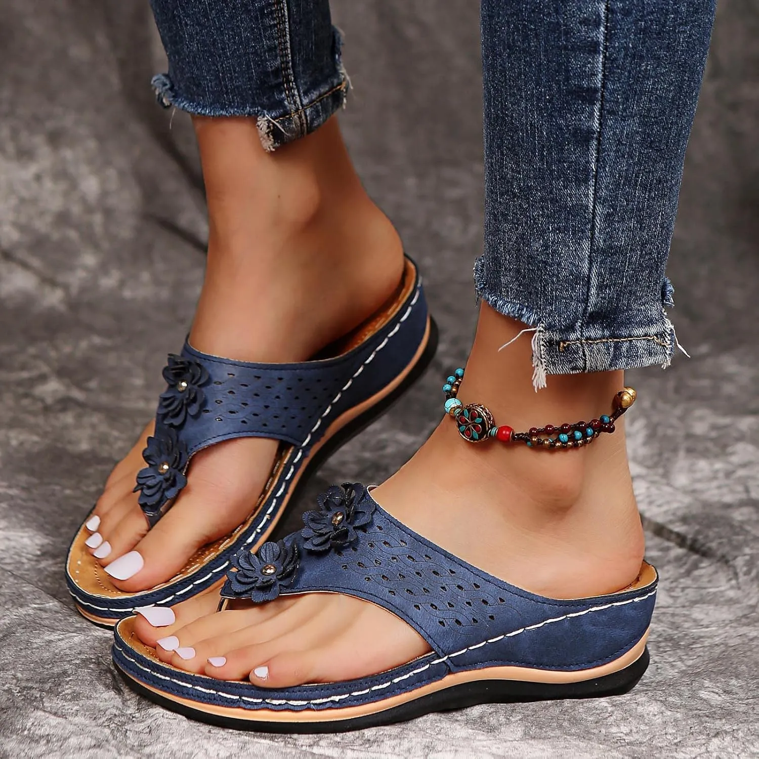 Eduavar Wedge Sandals for Women, Womens Sandals Dressy Summer Breathable Flip Flops Summer Beach Sandals Slippers