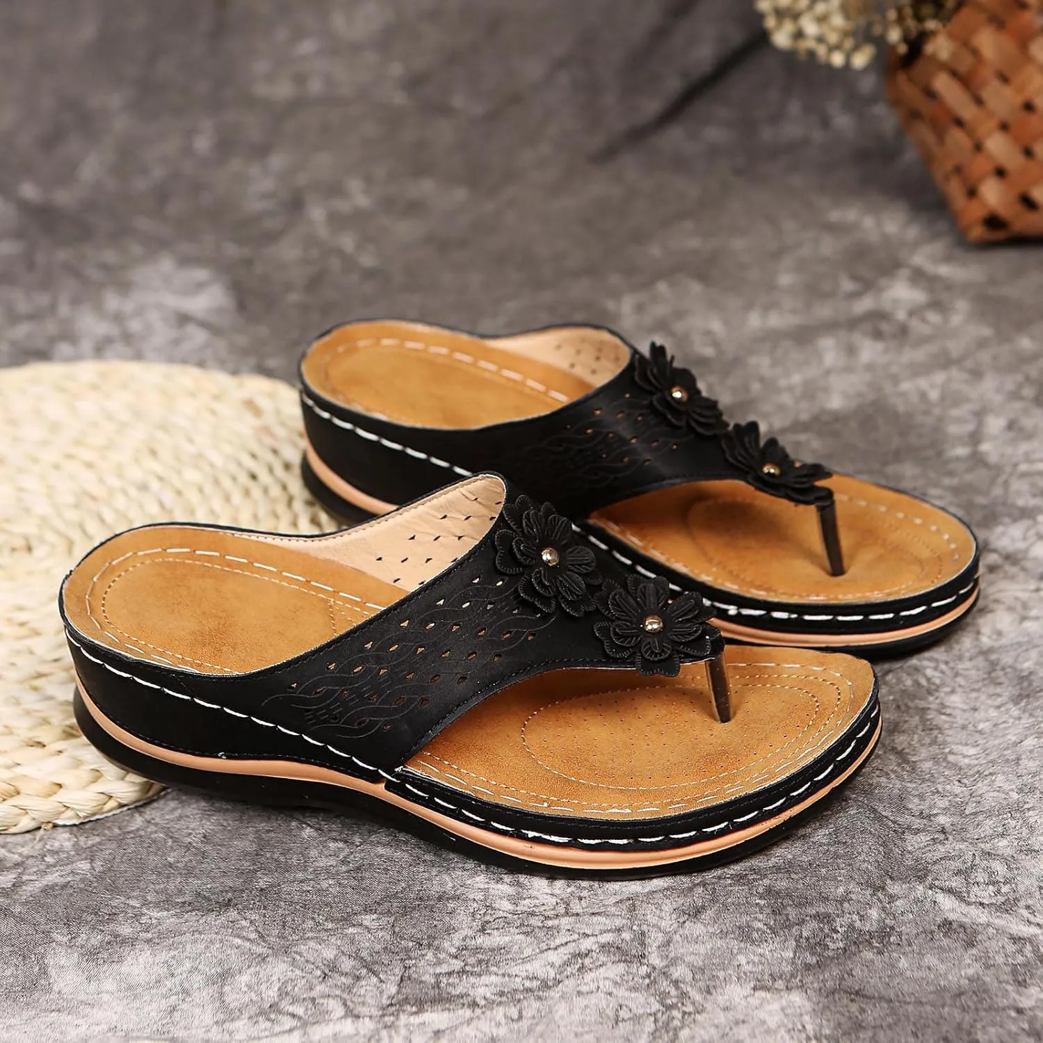 Eduavar Wedge Sandals for Women, Womens Sandals Dressy Summer Breathable Flip Flops Summer Beach Sandals Slippers