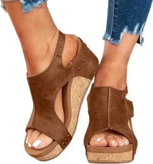 Eduavar Womens Sandals Dressy, Women Sandals Comfortable Peep Toe Sandals Slip On Wedge Platform Sandals Shoes