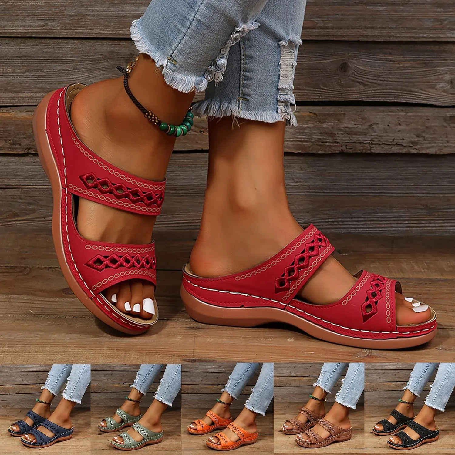 Eduavar Womens Sandals Dressy, Women Sandals Comfortable Peep Toe Sandals Slip On Wedge Platform Sandals Shoes