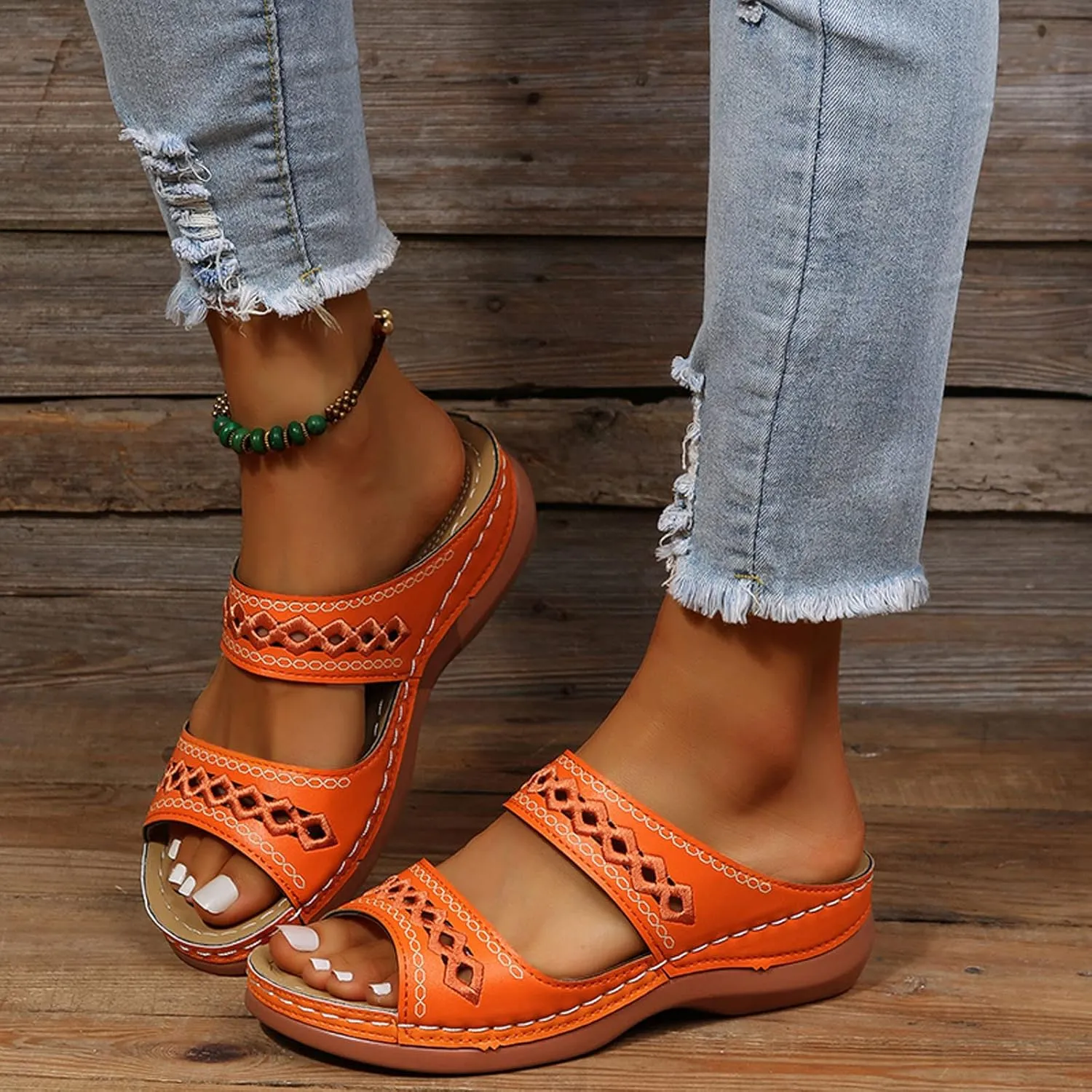 Eduavar Womens Sandals Dressy, Women Sandals Comfortable Peep Toe Sandals Slip On Wedge Platform Sandals Shoes
