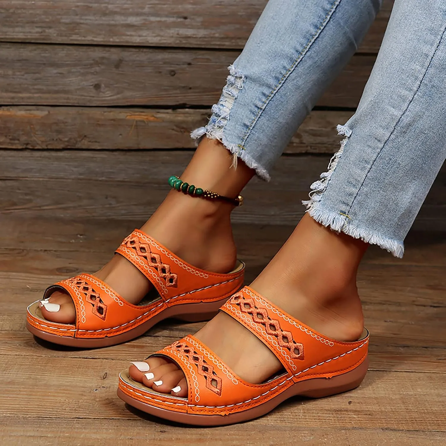 Eduavar Womens Sandals Dressy, Women Sandals Comfortable Peep Toe Sandals Slip On Wedge Platform Sandals Shoes