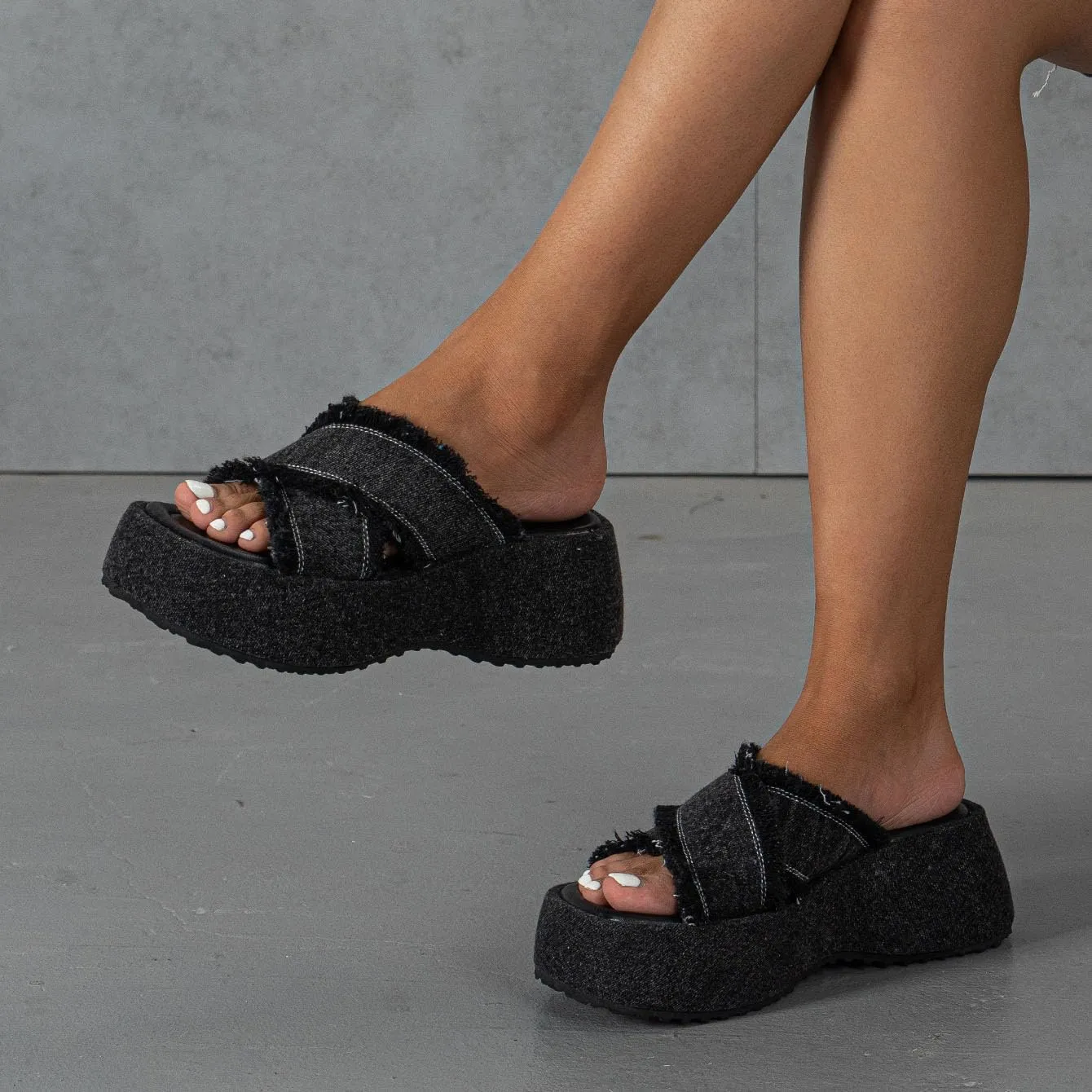 FAIRSOMA Women's Crissover Strap Tassel Canvas Platform Wedge Heel Sandals,Summer Comfortable Slip-On Bohemia Flatform Sandals Non-Slip Open Toe Outdoor Beach Slippers