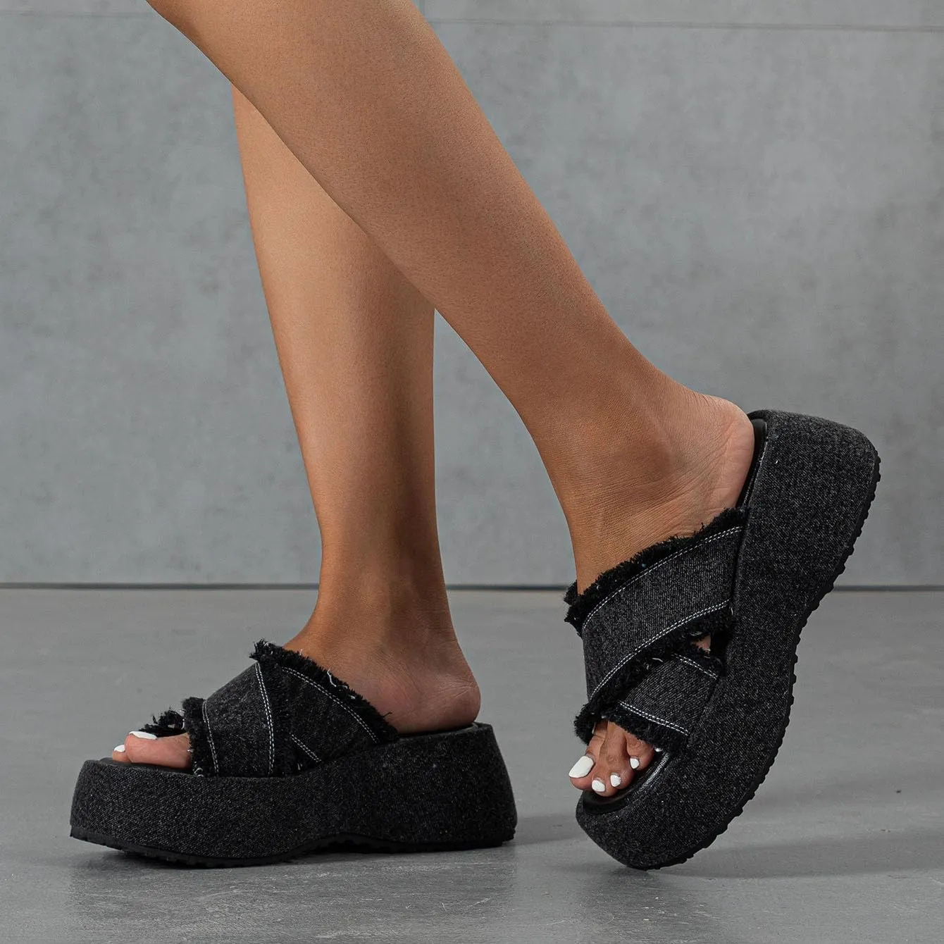 FAIRSOMA Women's Crissover Strap Tassel Canvas Platform Wedge Heel Sandals,Summer Comfortable Slip-On Bohemia Flatform Sandals Non-Slip Open Toe Outdoor Beach Slippers