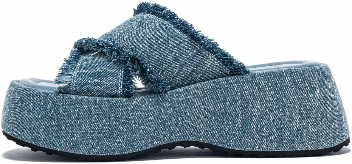 FAIRSOMA Women's Crissover Strap Tassel Canvas Platform Wedge Heel Sandals,Summer Comfortable Slip-On Bohemia Flatform Sandals Non-Slip Open Toe Outdoor Beach Slippers