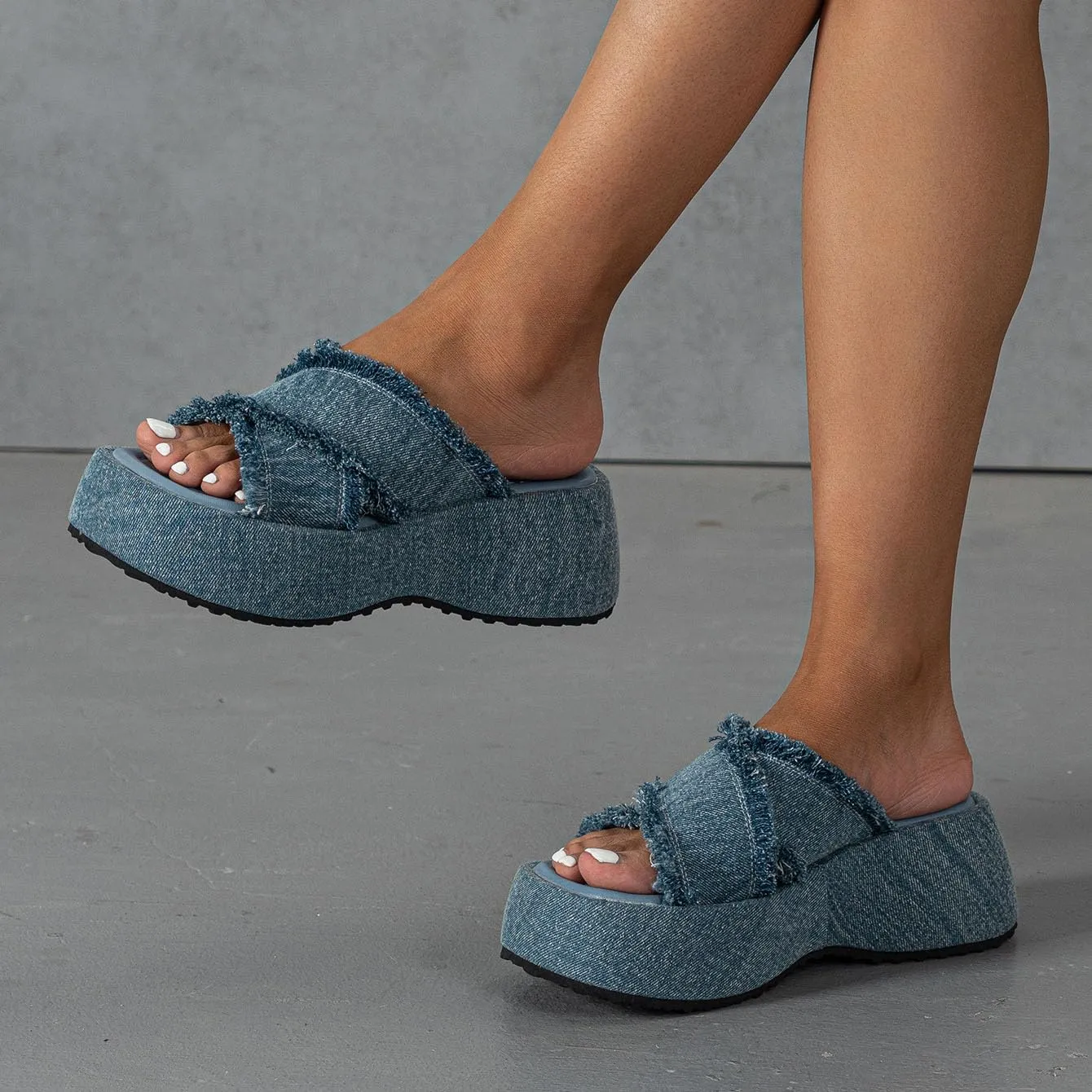 FAIRSOMA Women's Crissover Strap Tassel Canvas Platform Wedge Heel Sandals,Summer Comfortable Slip-On Bohemia Flatform Sandals Non-Slip Open Toe Outdoor Beach Slippers
