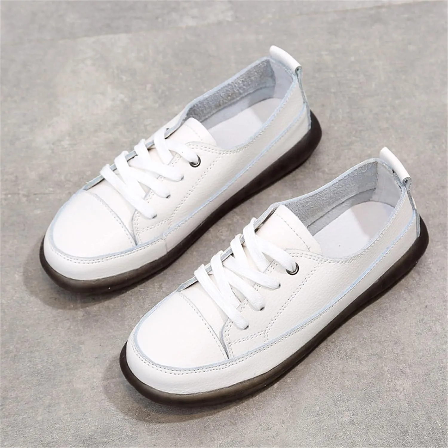 Fashion Sneakers for Women Lace-up PU Flat Bottom Soft Walking Running Shoes Comfortable Tennis Shoes Non Slip Casual Cute Womens Sneakers