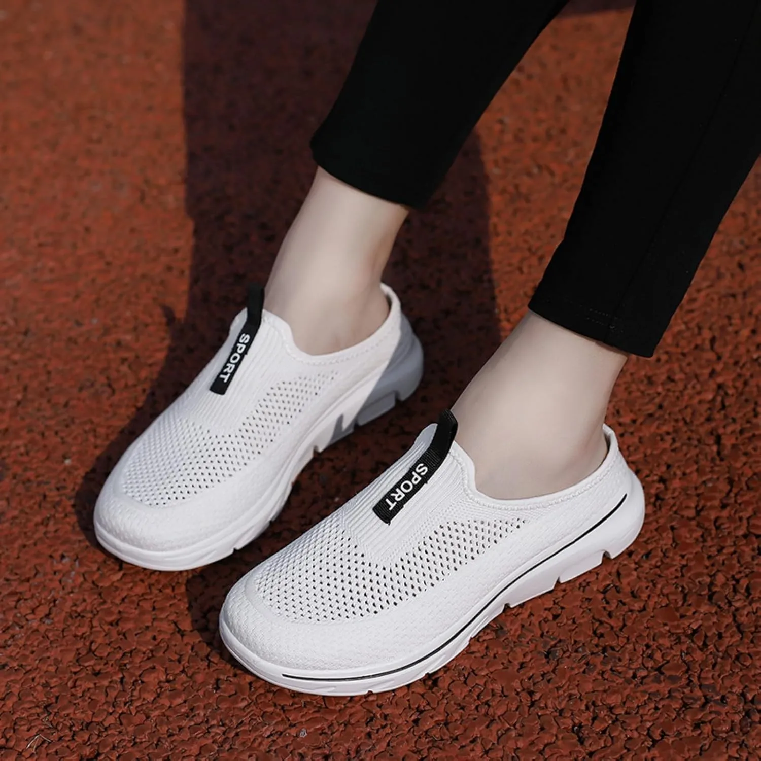 FUNCOS Women's Slip-On Mules Breathable Mesh Walking Slippers Open Back Summer Comfort