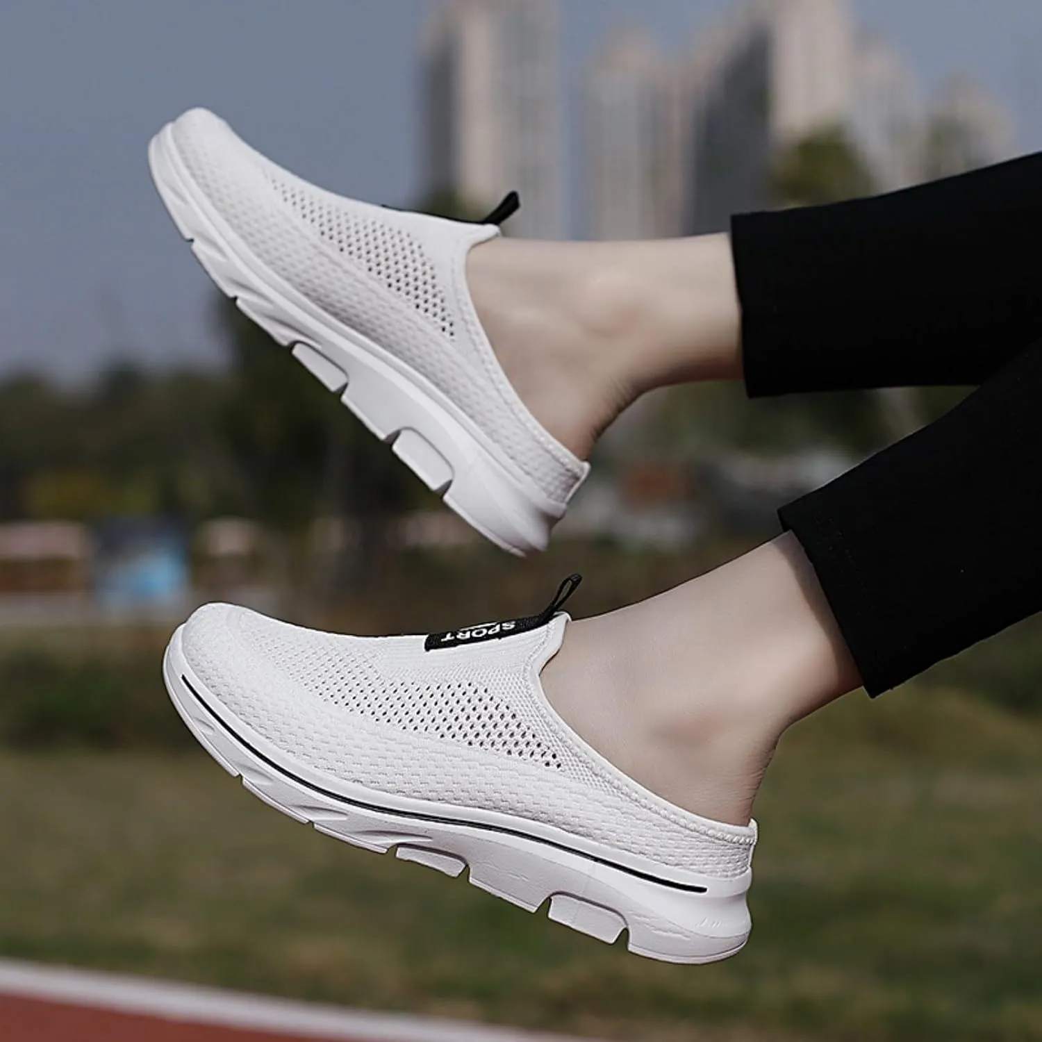 FUNCOS Women's Slip-On Mules Breathable Mesh Walking Slippers Open Back Summer Comfort