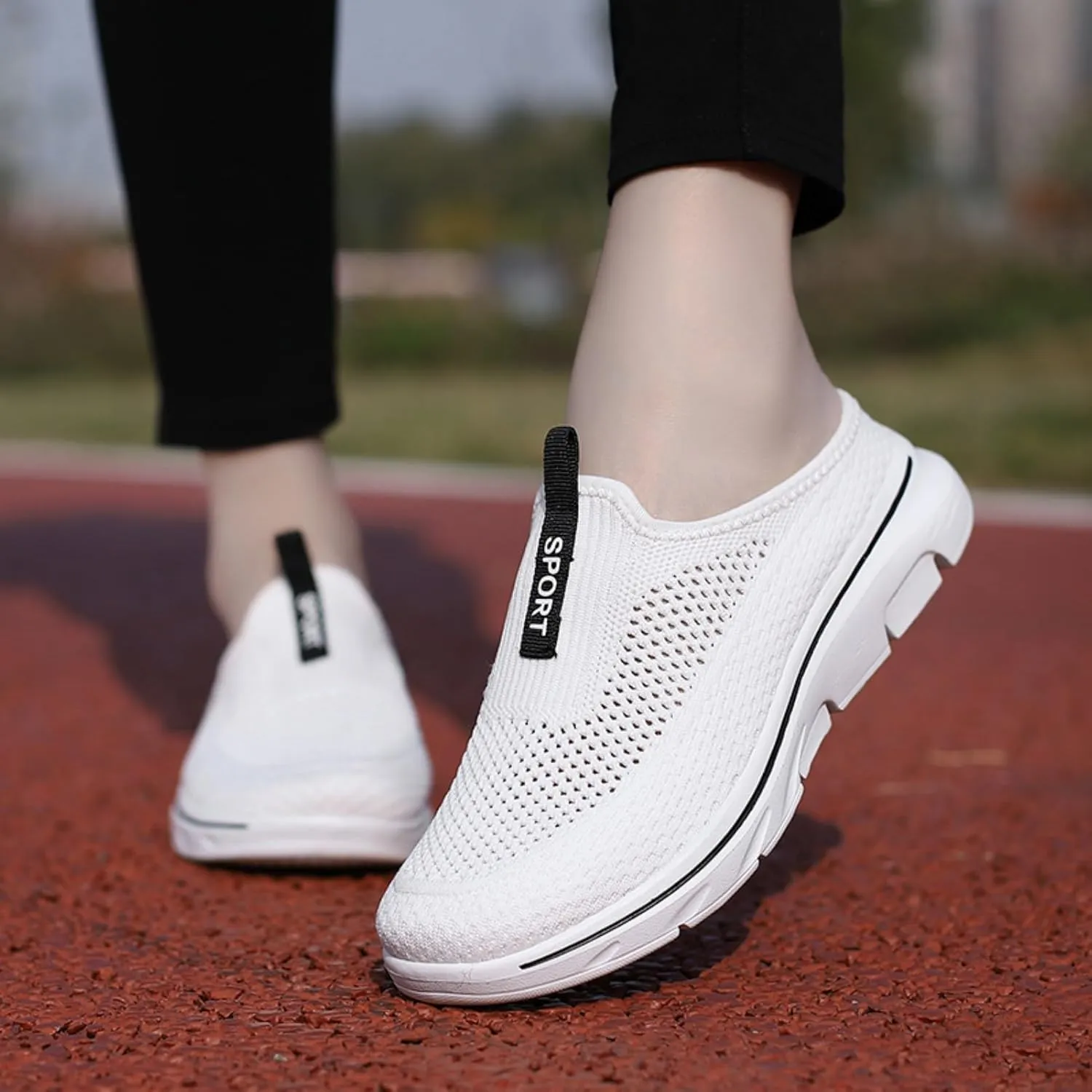 FUNCOS Women's Slip-On Mules Breathable Mesh Walking Slippers Open Back Summer Comfort