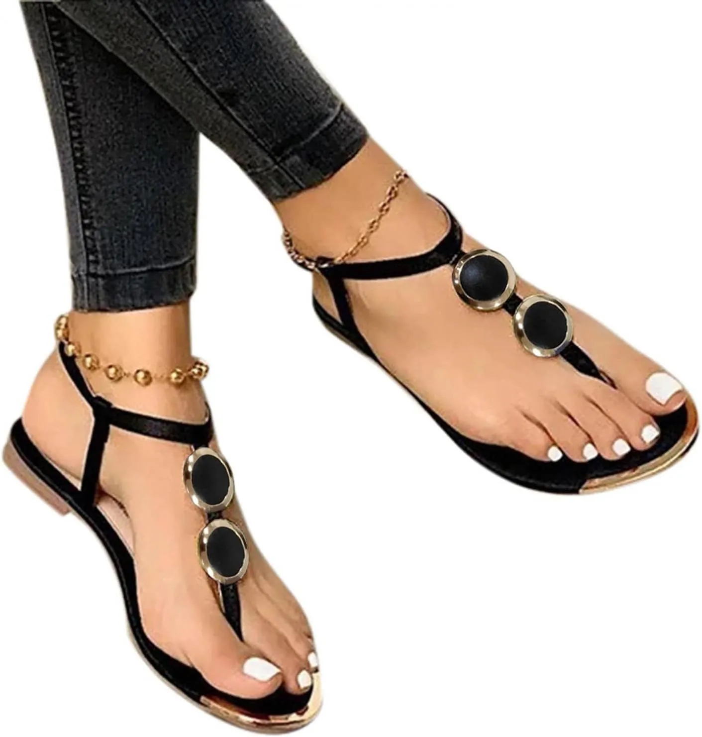 Gibobby Sandals for Women Summer Flat Sandals Buckle Ankle Strap Platform Sandals T Strap Beach Sandals