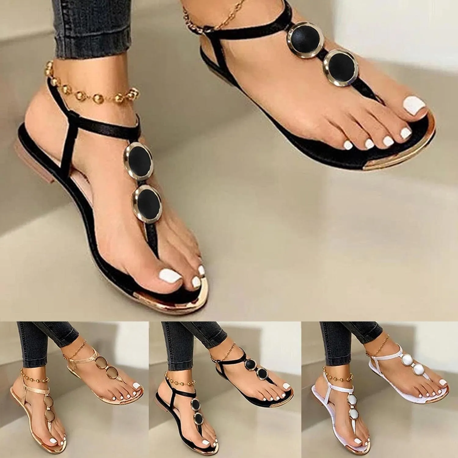 Gibobby Sandals for Women Summer Flat Sandals Buckle Ankle Strap Platform Sandals T Strap Beach Sandals