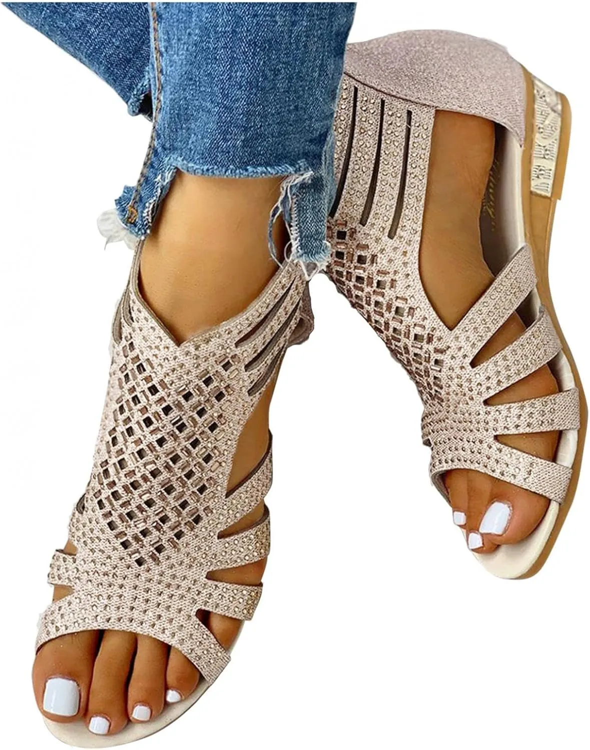 Gibobby Sandals for Women Summer Flat Sandals Buckle Ankle Strap Platform Sandals T Strap Beach Sandals