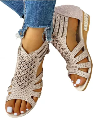 Gibobby Sandals for Women Summer Flat Sandals Buckle Ankle Strap Platform Sandals T Strap Beach Sandals