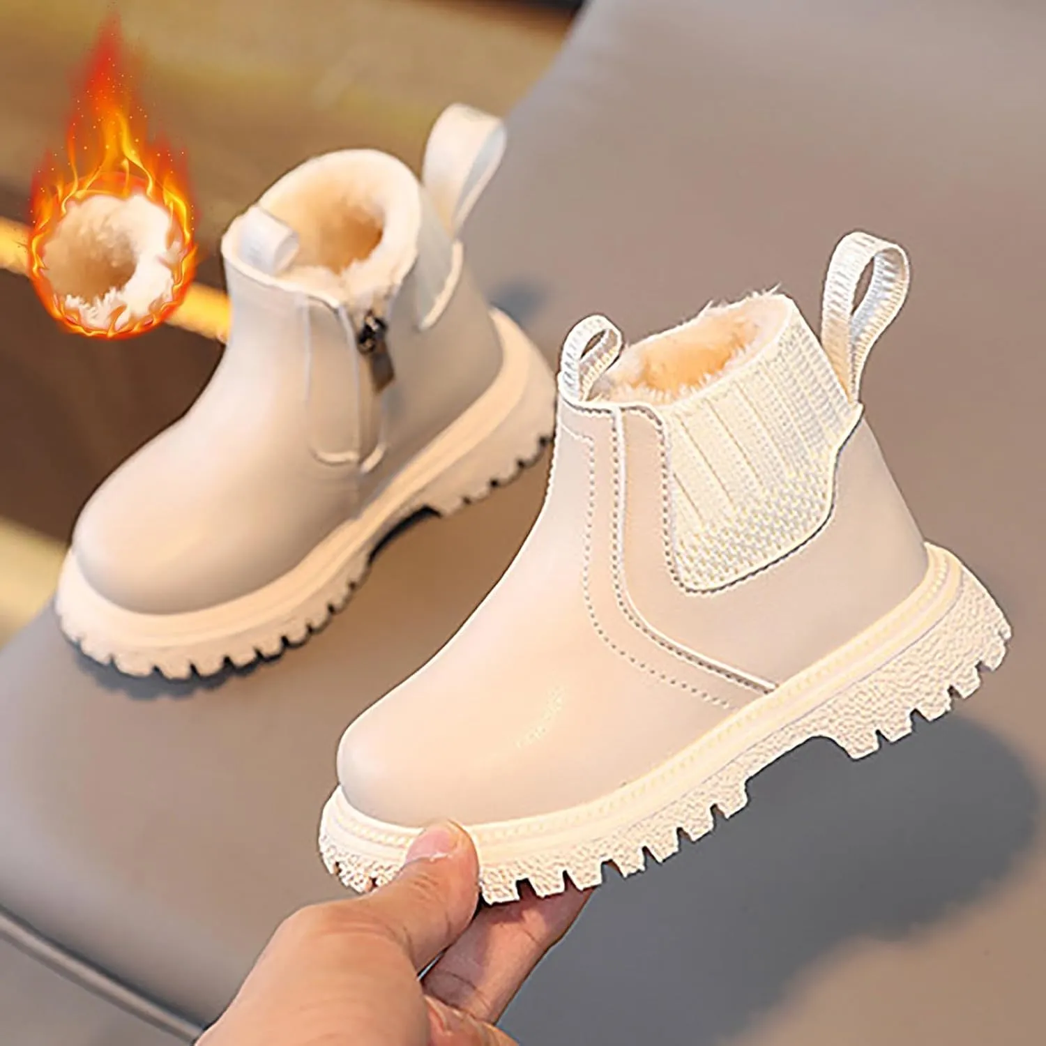 Girls Ankle Boots Breathable Faux Fur Fleece Lined Winter Snow Boots Toddler Kids Girls Boys Dress Boots Hiking Boots
