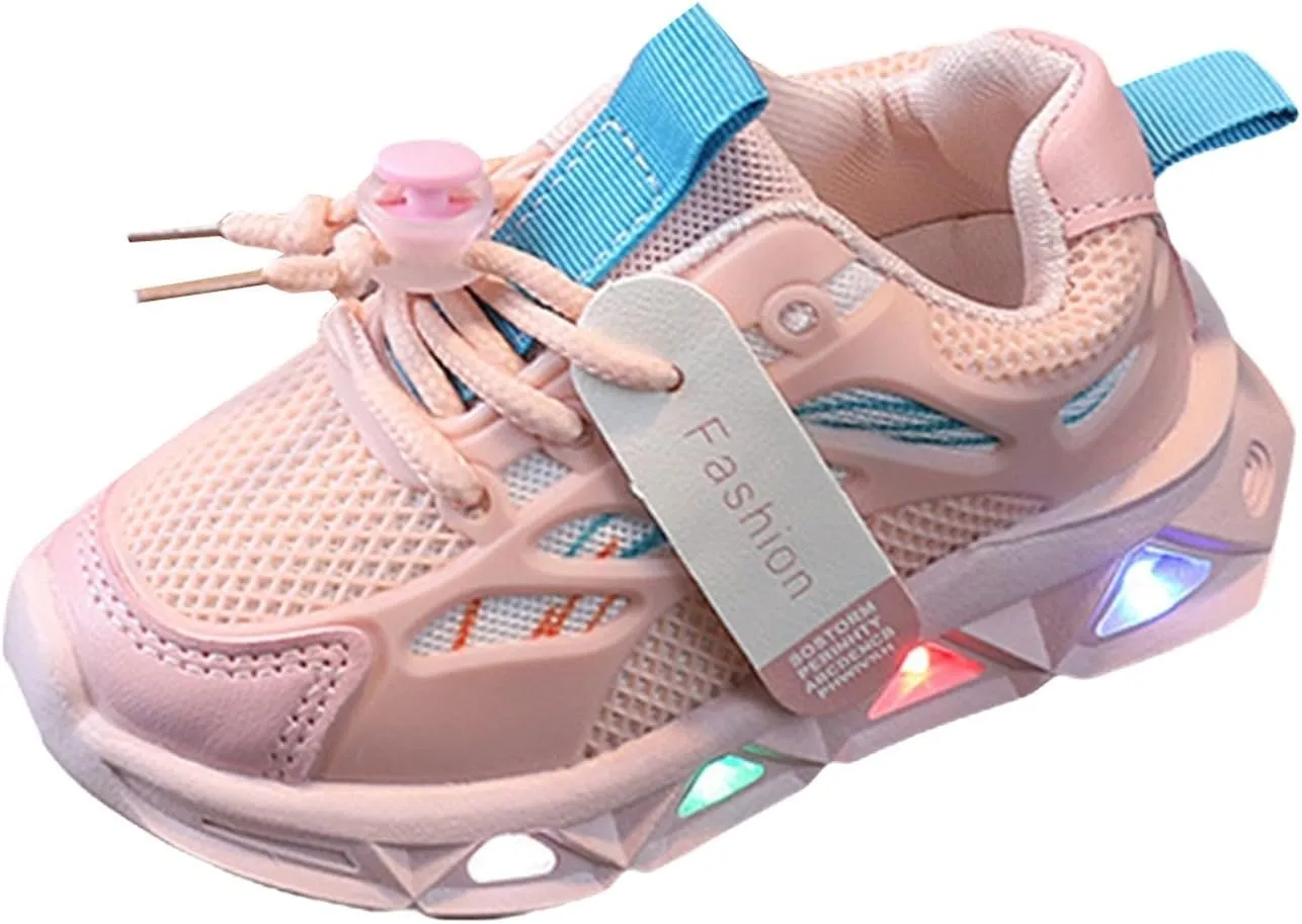 Glitter Sneaker for Toddler Baby Infant Mesh Breathable Lace-Up Light Up Fashion Sport Shoes Non Slip Comfy Flat