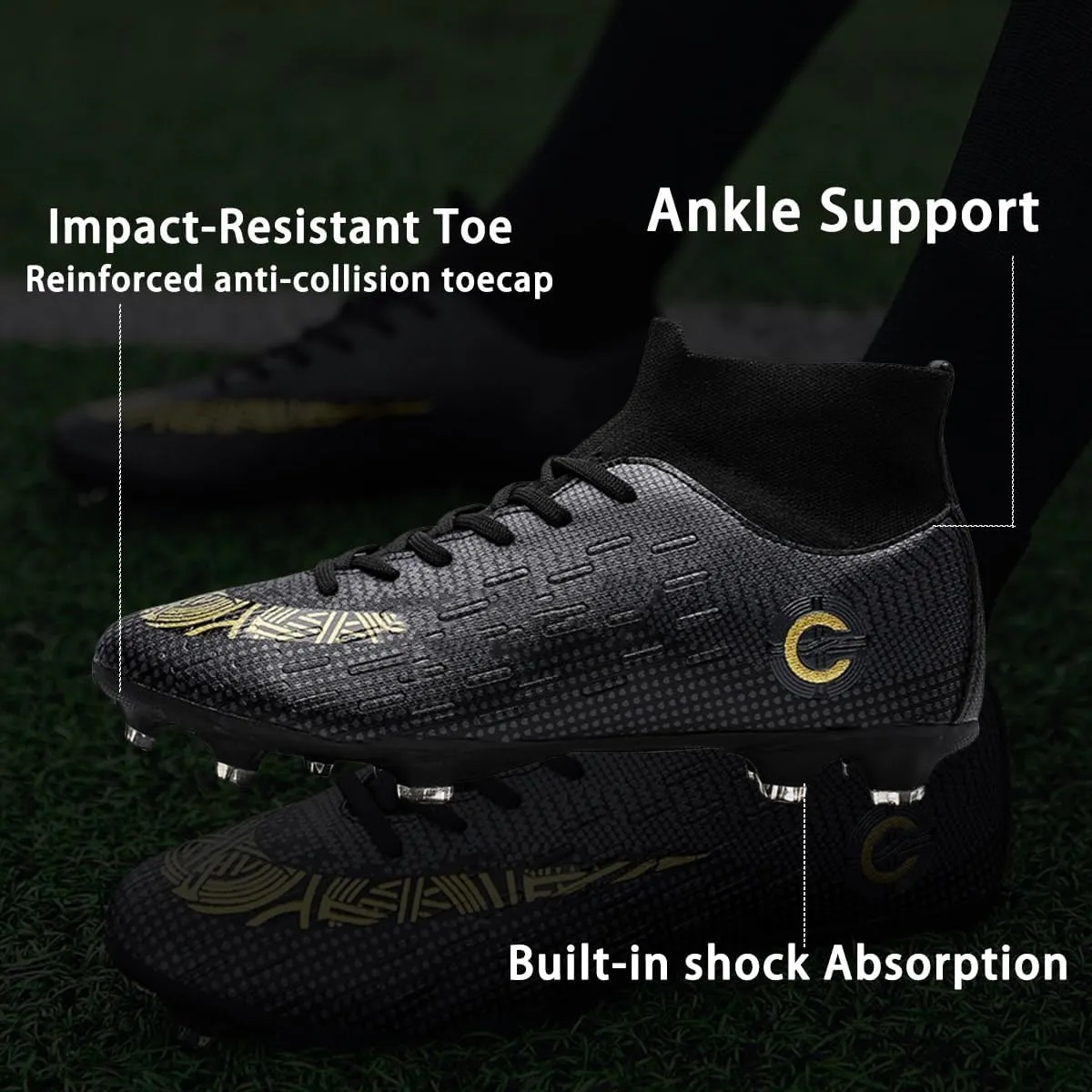HESBITEUL Soccer Cleats Lightweight Durable: Firm Ground Football Shoes