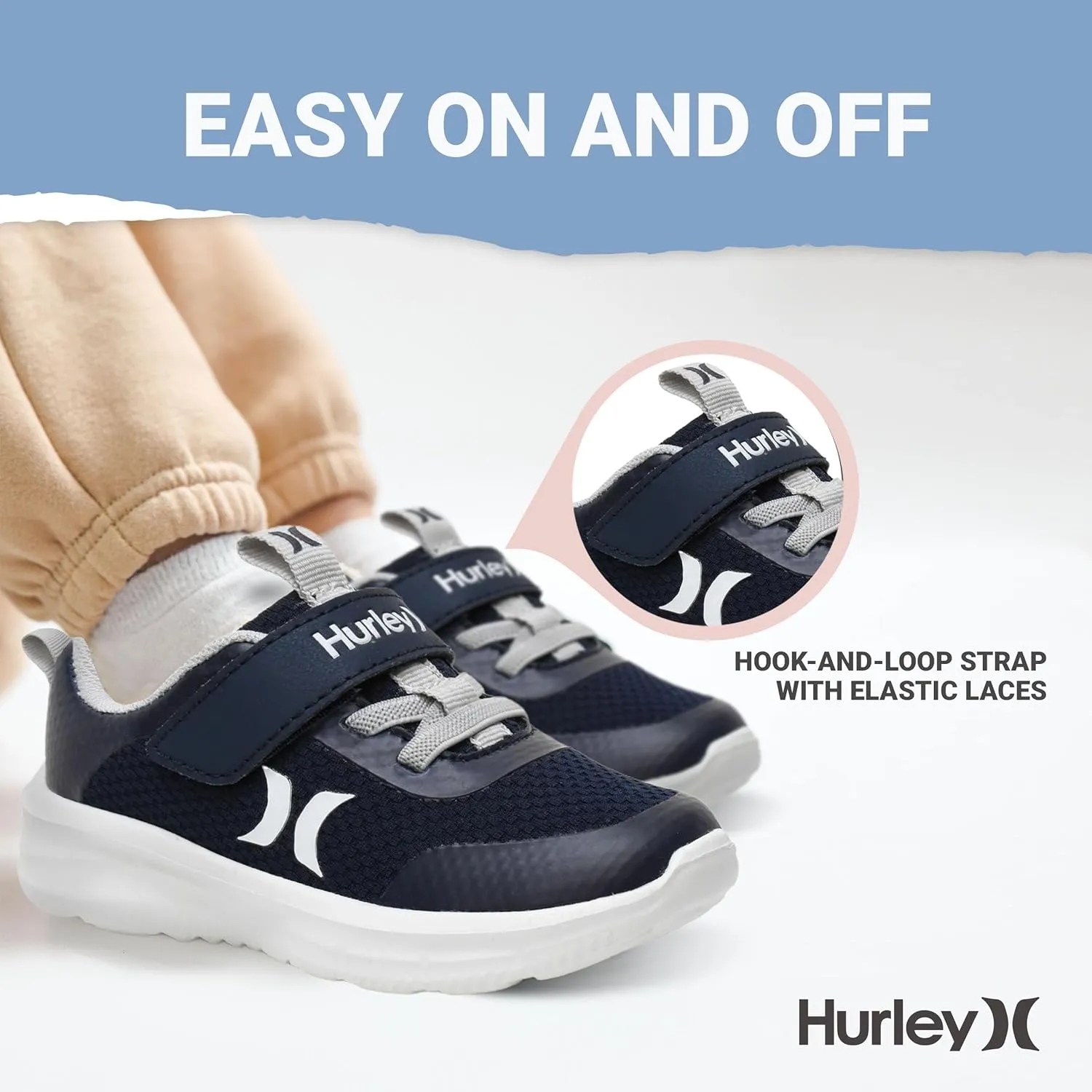 Hurley Kids Matson Athletic Sneakers with Adjustable Strap for Boys and Girls, Lightweight and Breathable Sports Sneakers, Kid's Running or Walking Shoes, Toddlers, Little Kids, and Big Kids