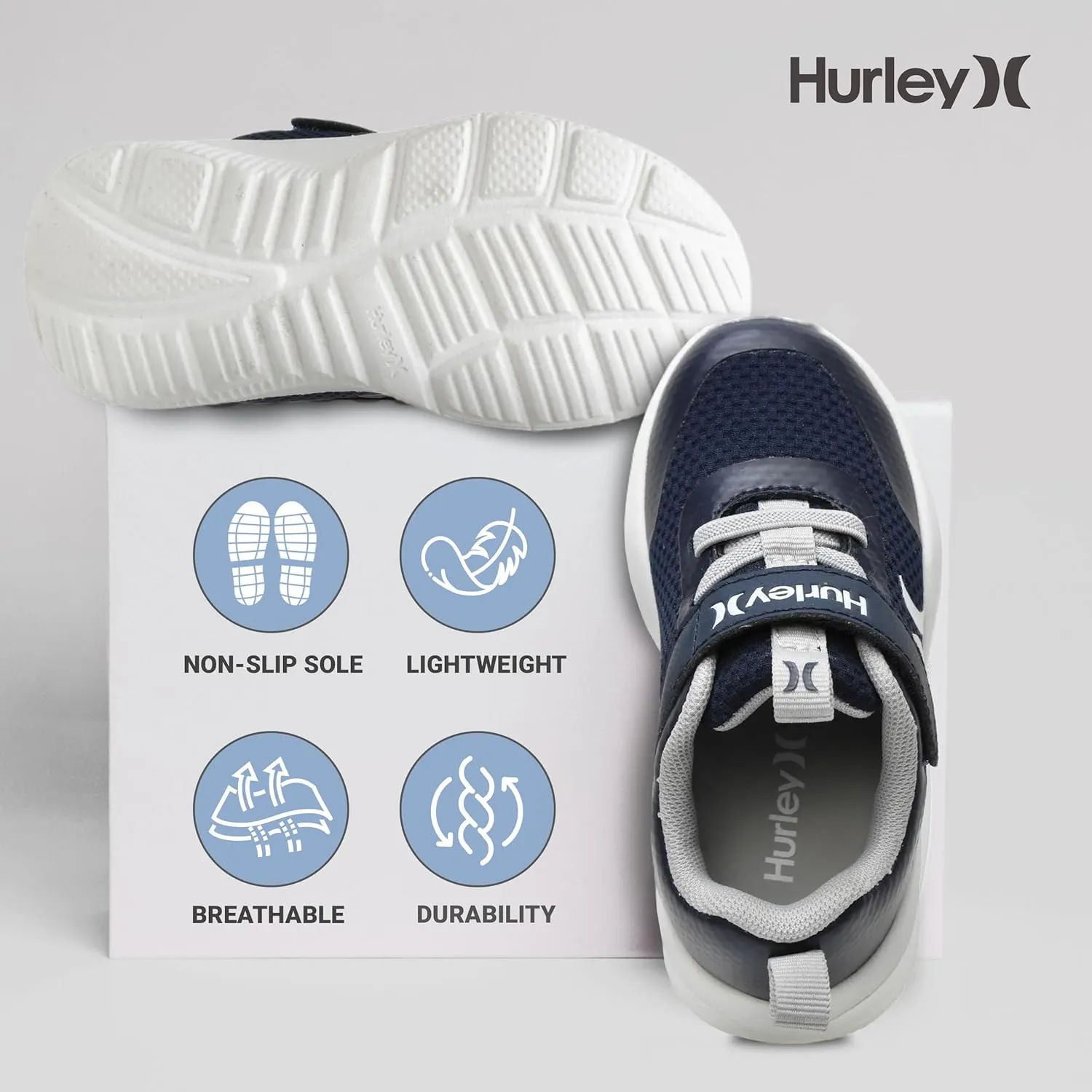 Hurley Kids Matson Athletic Sneakers with Adjustable Strap for Boys and Girls, Lightweight and Breathable Sports Sneakers, Kid's Running or Walking Shoes, Toddlers, Little Kids, and Big Kids