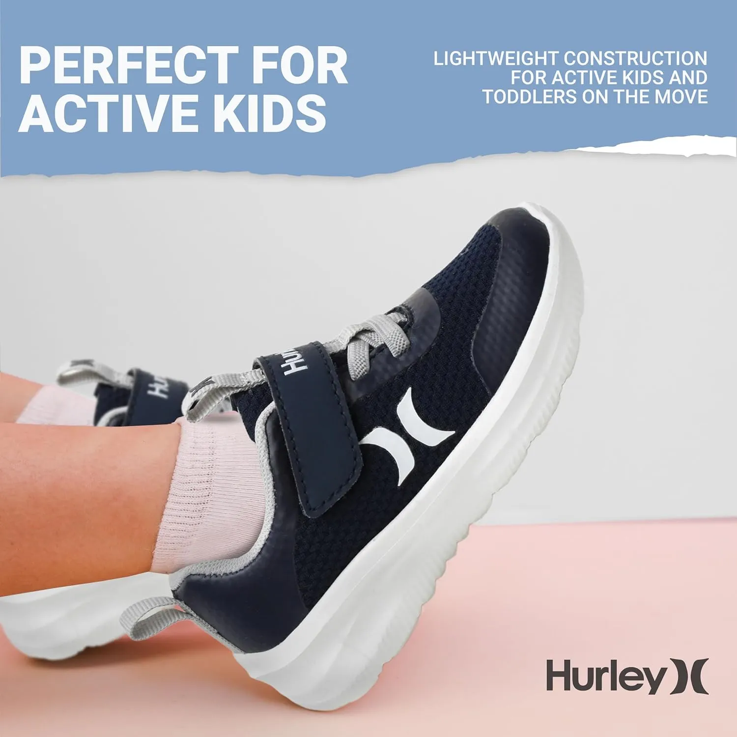 Hurley Kids Matson Athletic Sneakers with Adjustable Strap for Boys and Girls, Lightweight and Breathable Sports Sneakers, Kid's Running or Walking Shoes, Toddlers, Little Kids, and Big Kids