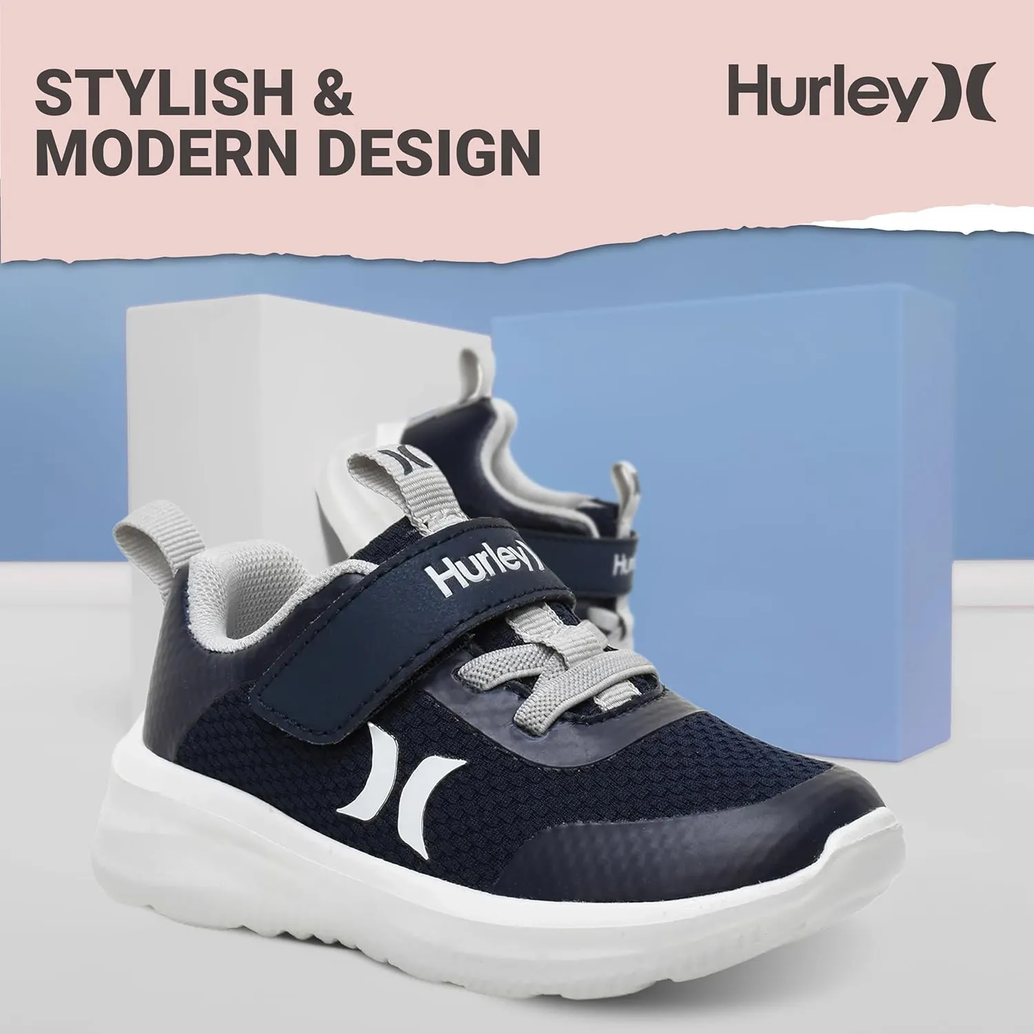 Hurley Kids Matson Athletic Sneakers with Adjustable Strap for Boys and Girls, Lightweight and Breathable Sports Sneakers, Kid's Running or Walking Shoes, Toddlers, Little Kids, and Big Kids