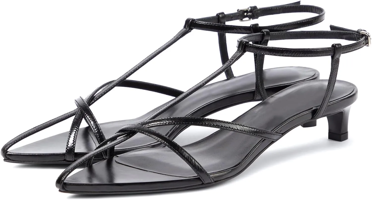 iadore Women Sexy Kitten Low Heel Sandals Retro Ankle Straps with Buckle Shoes Open Toe Summer Dress Sandals Size 5-12 US