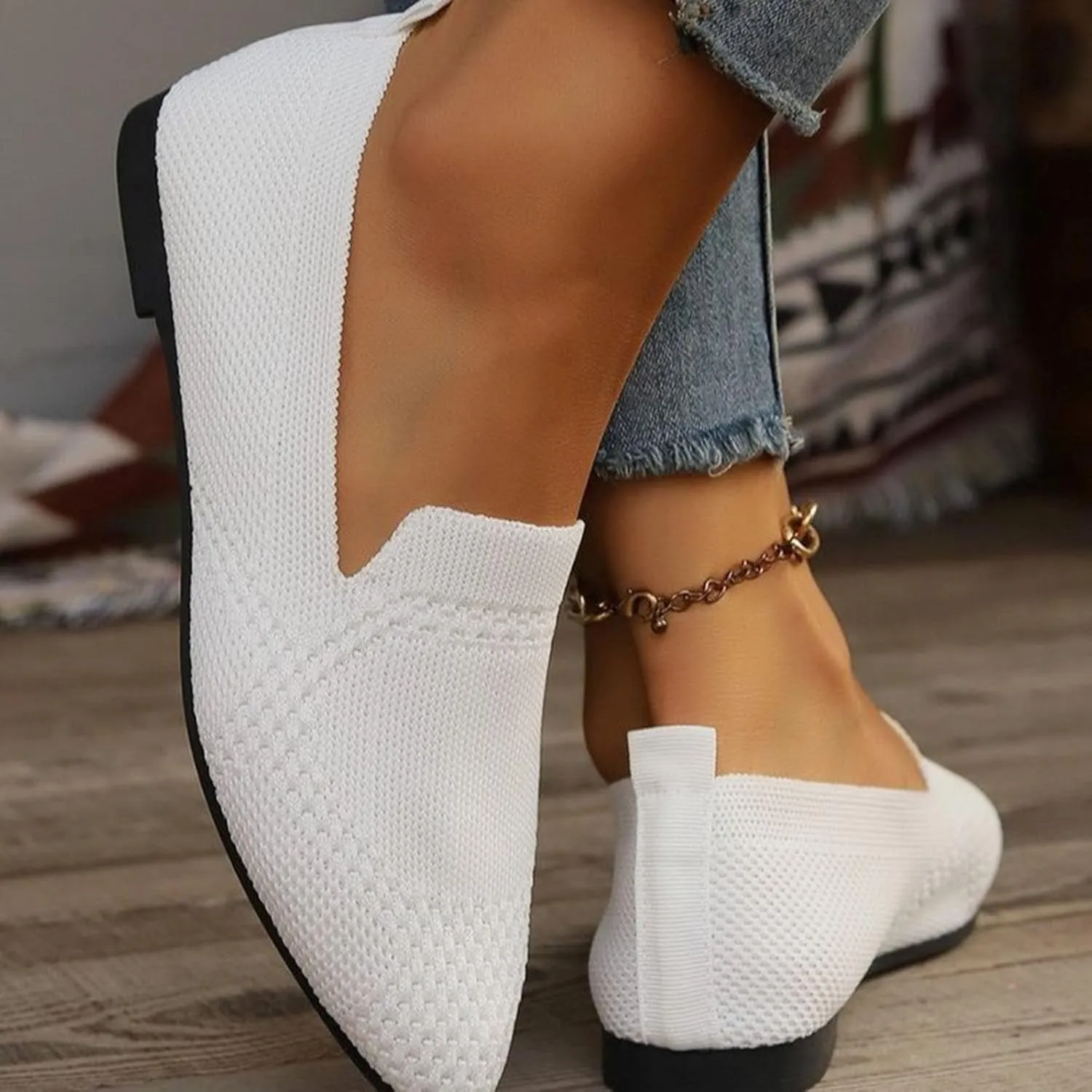 JITUUE Women's Fashion Knit Breathable Loafer Flats Slip-Ons Pointy Toe Walking Driving Shoes Comfortable Casual Penny Loafer