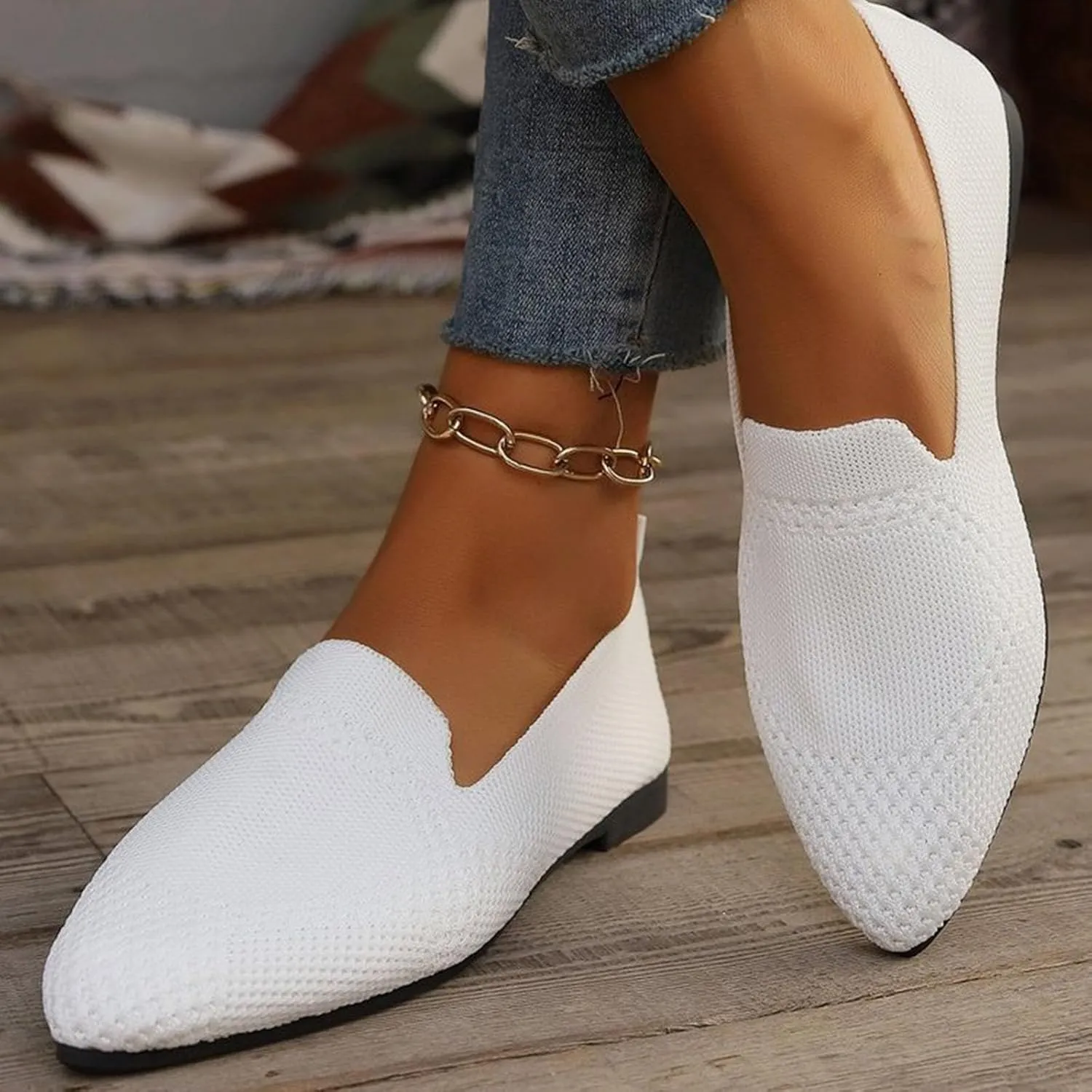 JITUUE Women's Fashion Knit Breathable Loafer Flats Slip-Ons Pointy Toe Walking Driving Shoes Comfortable Casual Penny Loafer