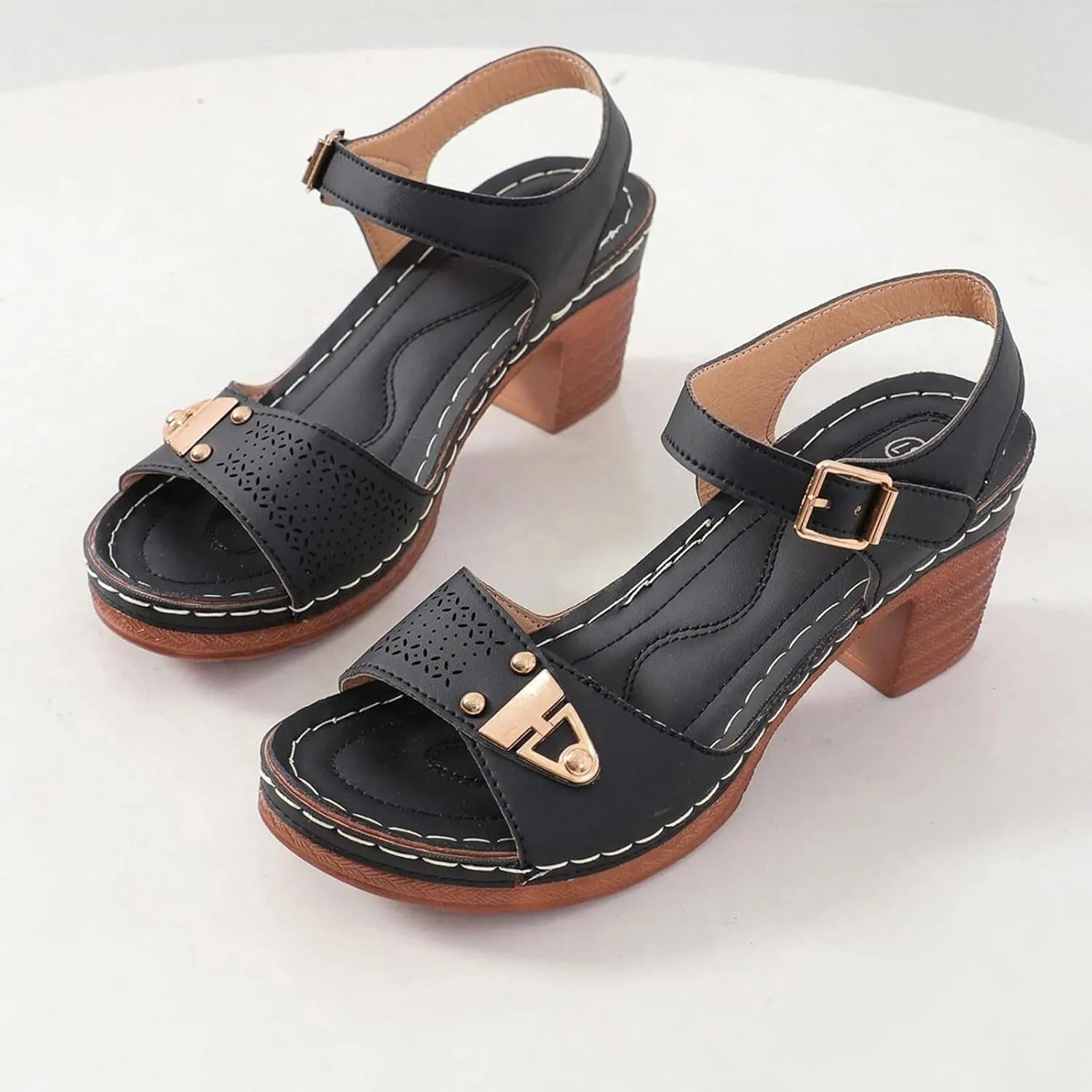 Kubbon Chunky Heels for Women Open Toe Wedge Heels Sandals Open Toe Ankle Strap Dressy Sandals Holiday Party Pumps Shoes Beach Vacation Sandles