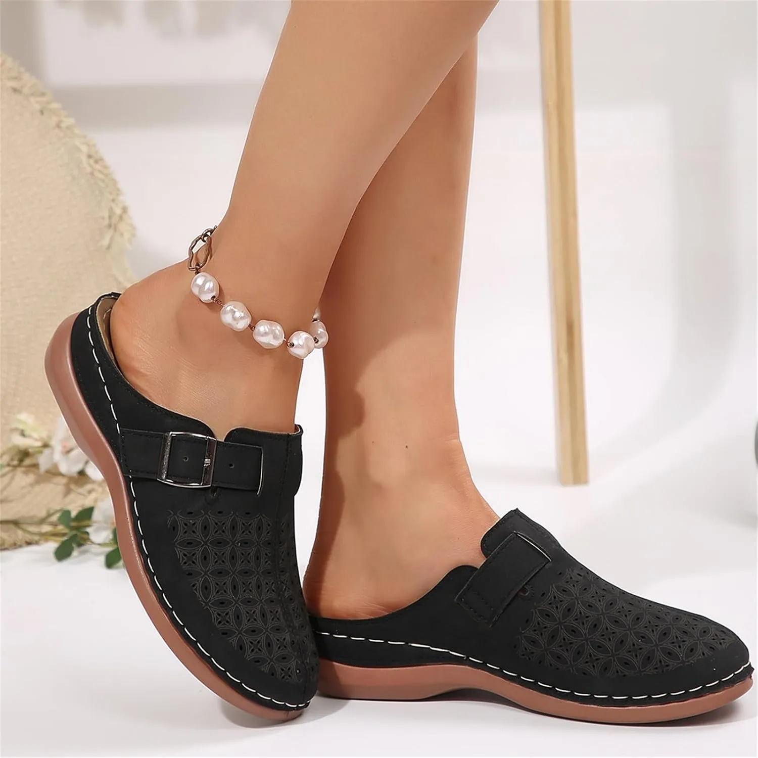 Kubbon Mules for Women Comfort Closed Toe Sandals Dressy Summer Closed Toe Mules Summer Slip on Wedge with Adjustable Hook Loop Arch Support Sandals