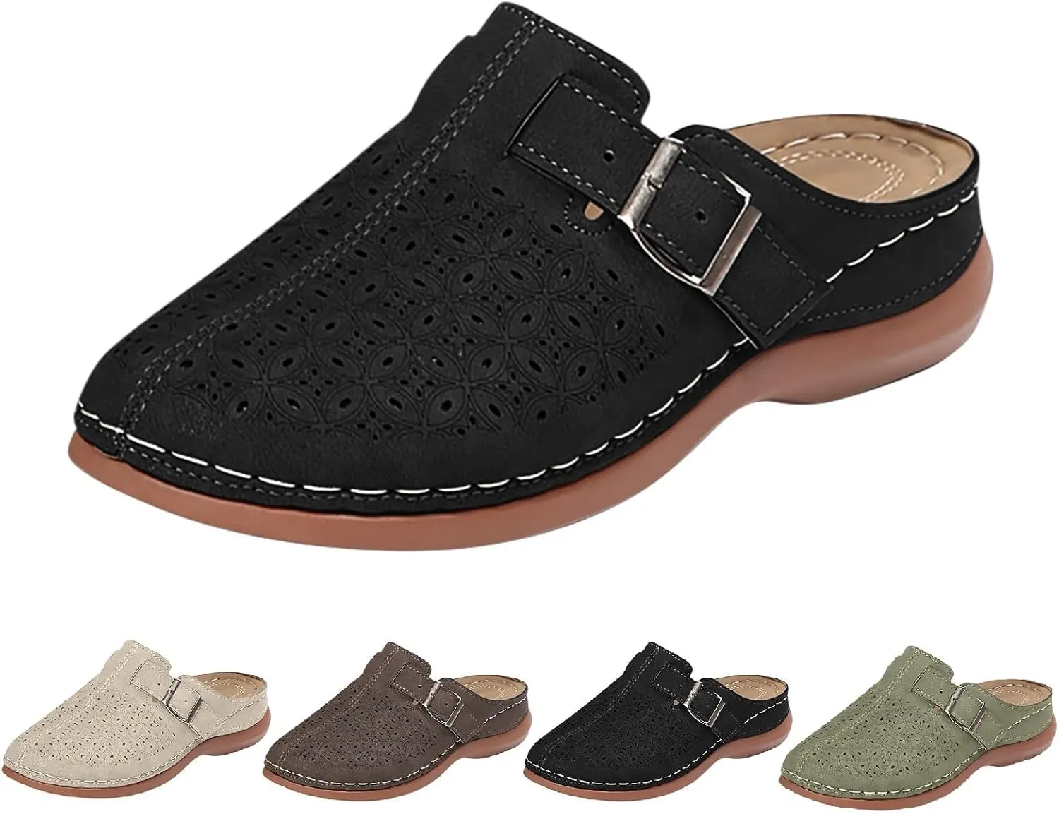 Kubbon Mules for Women Comfort Closed Toe Sandals Dressy Summer Closed Toe Mules Summer Slip on Wedge with Adjustable Hook Loop Arch Support Sandals