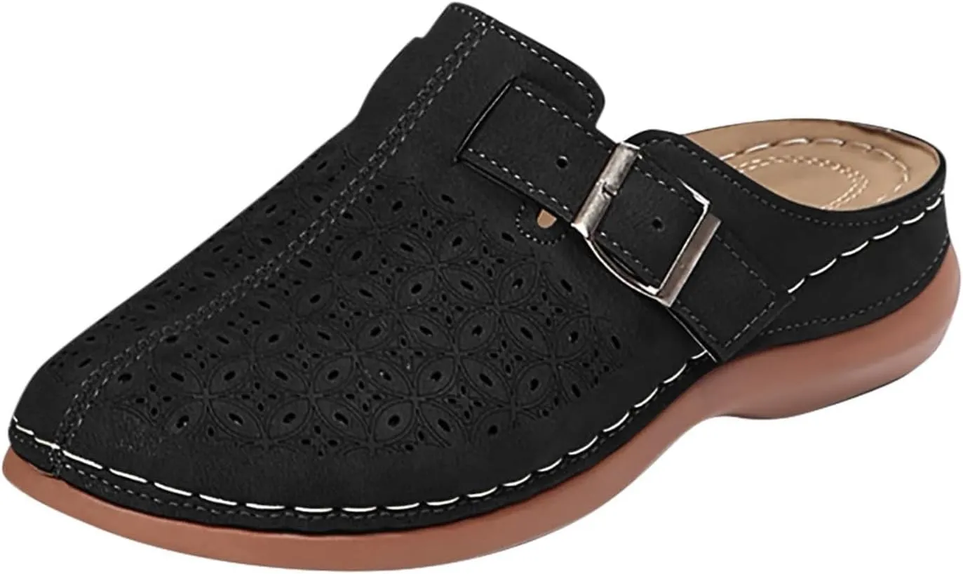 Kubbon Mules for Women Comfort Closed Toe Sandals Dressy Summer Closed Toe Mules Summer Slip on Wedge with Adjustable Hook Loop Arch Support Sandals
