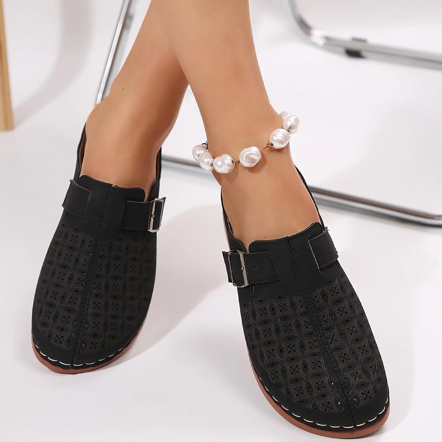 Kubbon Mules for Women Comfort Closed Toe Sandals Dressy Summer Closed Toe Mules Summer Slip on Wedge with Adjustable Hook Loop Arch Support Sandals
