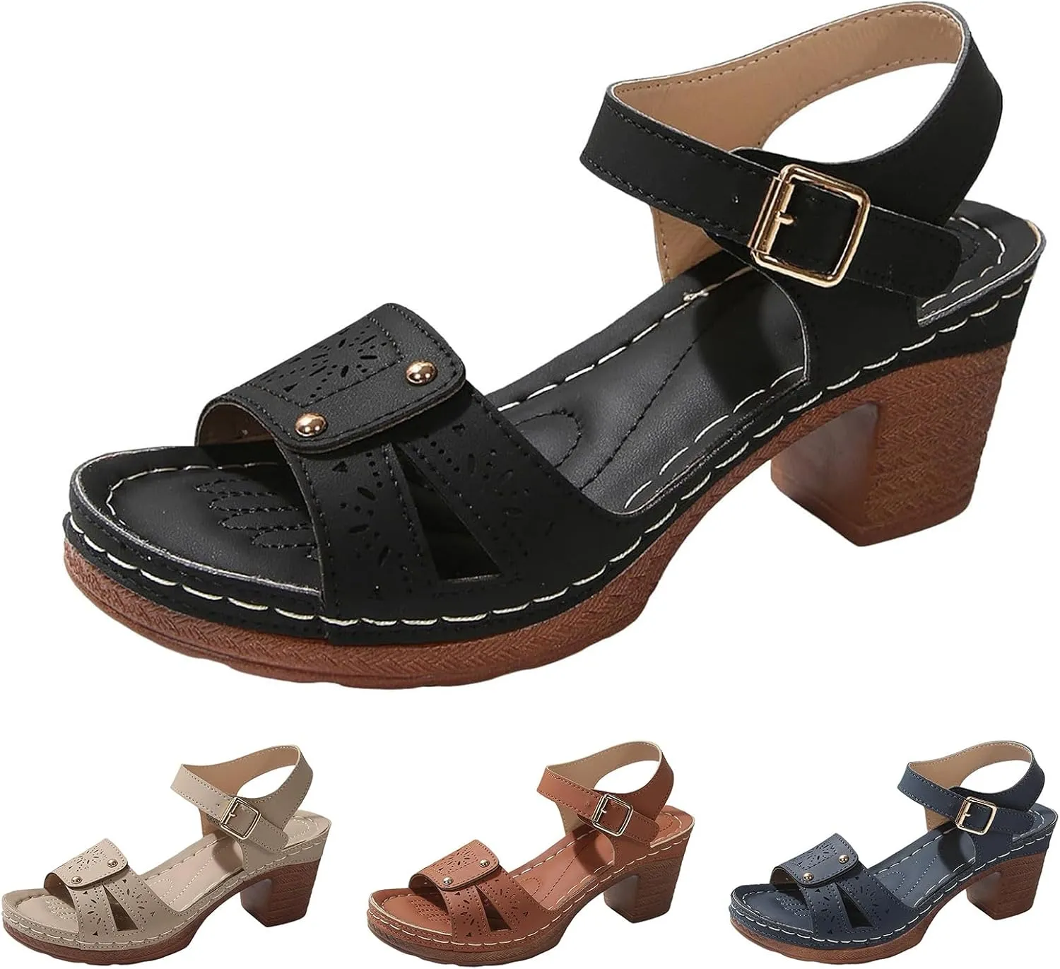 Kubbon Orthopedic Platform Wedge Sandals for Women Chunky Heel Ankle Strap Slip On Sandals Comfortable Open Toe Sandles Casual Outdoor Shoes