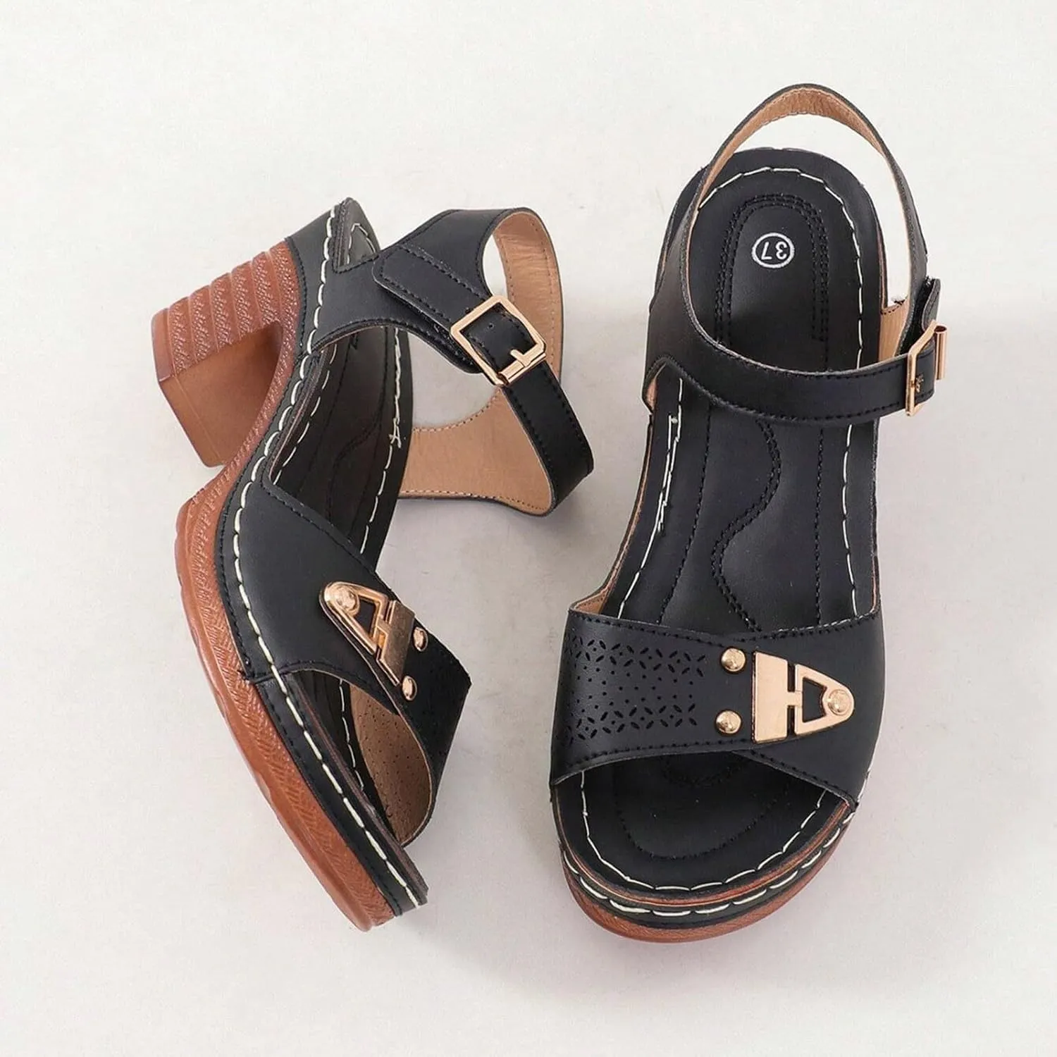 Kubbon Orthopedic Wedge Sandals for Women Chunky High Heel Open Toe Sandals Comfortable Elegant Adjustable Strap Platform Sandles Vacation Beach Walking Shoes