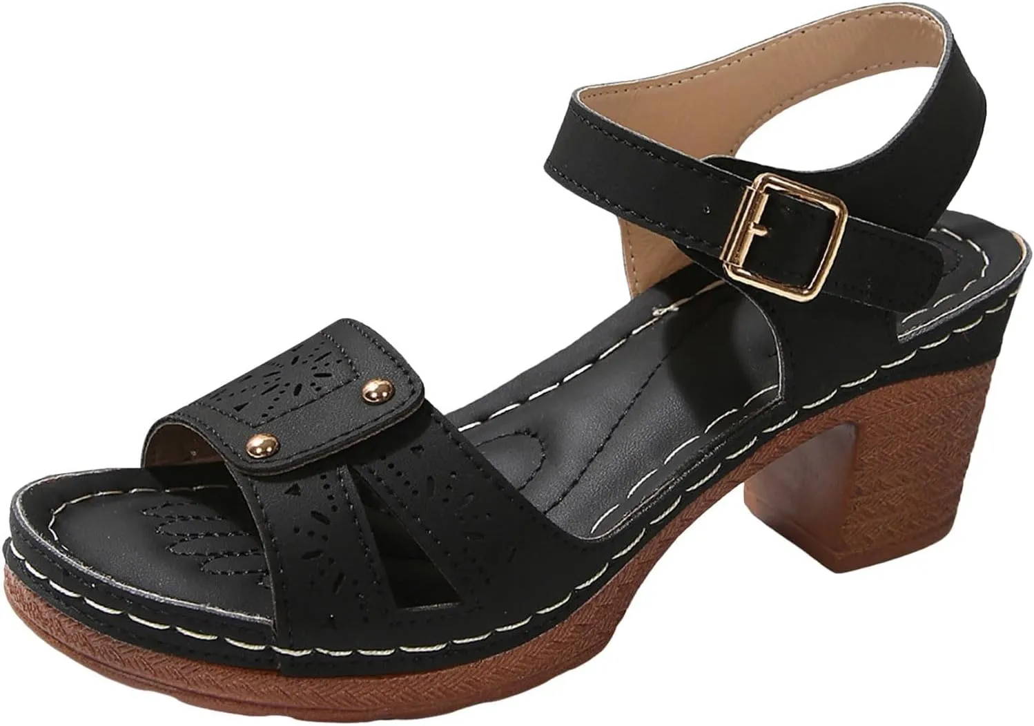 Kubbon Orthopedic Wedge Sandals for Women Chunky High Heel Open Toe Sandals Comfortable Elegant Adjustable Strap Platform Sandles Vacation Beach Walking Shoes