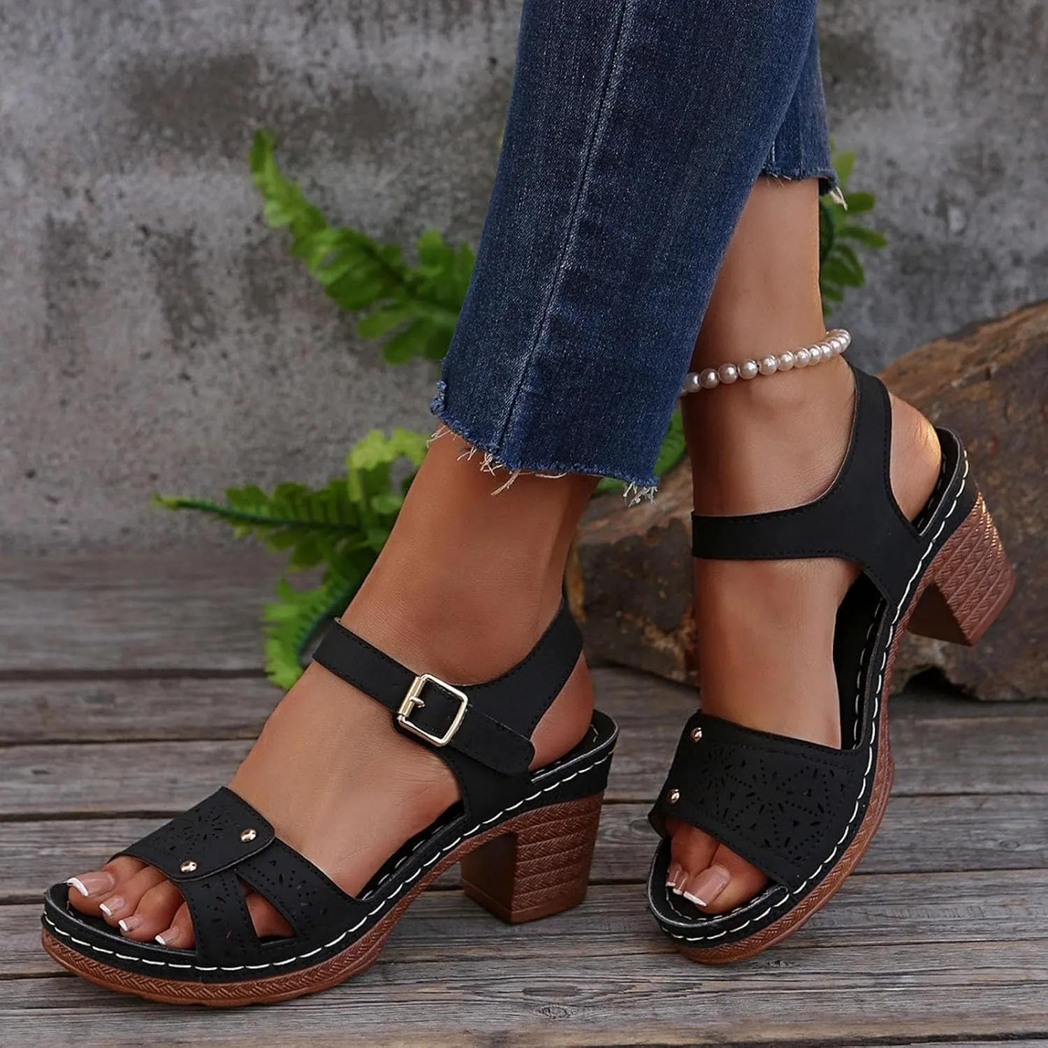 Kubbon Orthopedic Wedge Sandals for Women Chunky High Heel Open Toe Sandals Comfortable Elegant Adjustable Strap Platform Sandles Vacation Beach Walking Shoes