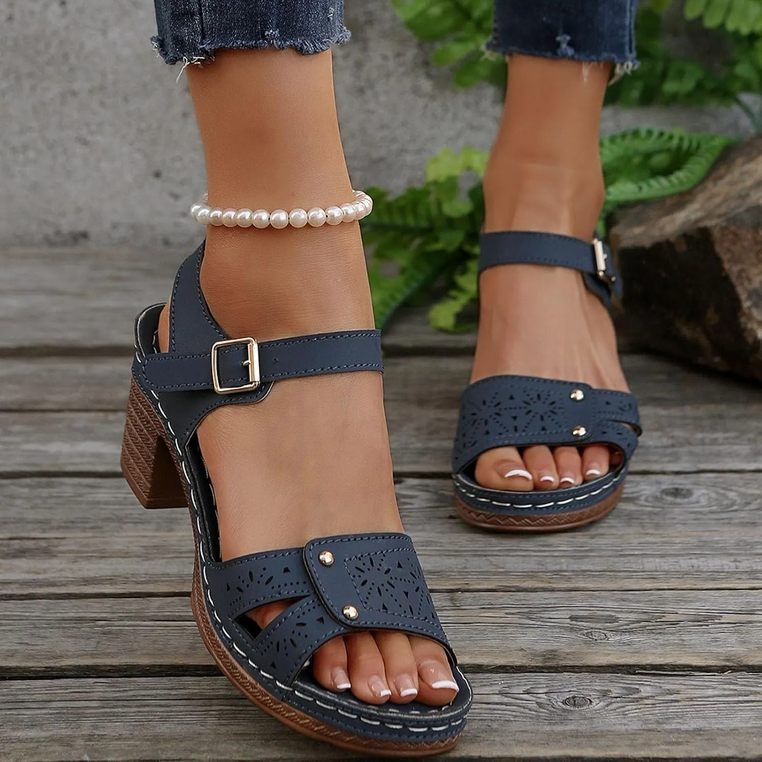 Kubbon Orthopedic Wedge Sandals for Women Chunky High Heel Open Toe Sandals Comfortable Elegant Adjustable Strap Platform Sandles Vacation Beach Walking Shoes