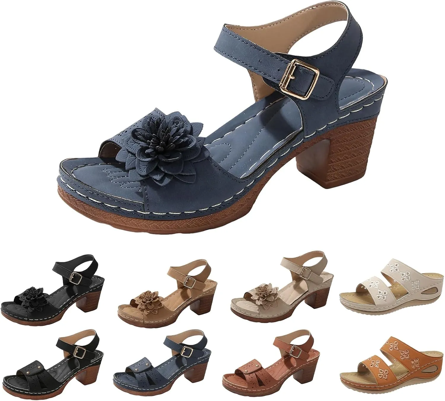 Kubbon Orthopedic Wedge Sandals for Women Chunky High Heel Open Toe Sandals Comfortable Elegant Adjustable Strap Platform Sandles Vacation Beach Walking Shoes